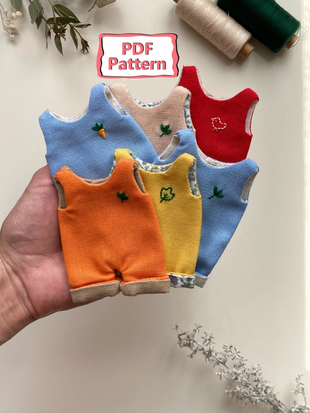Doll Jumpsuit Pattern PDF – Sewing Tutorial for Doll & Toy Clothing with Embroidery Option