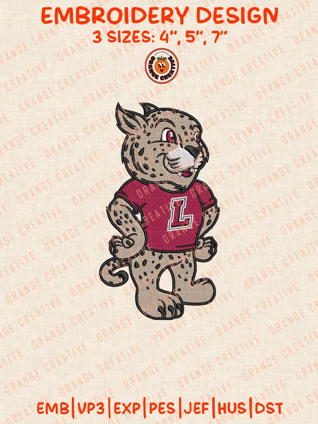 Lafayette Leopards Mascot Embroidery Design, NCAA Team Logo Embroidery Design, Machine Embroidery Design File, 4 Sizes, Custom Size, Digital Download