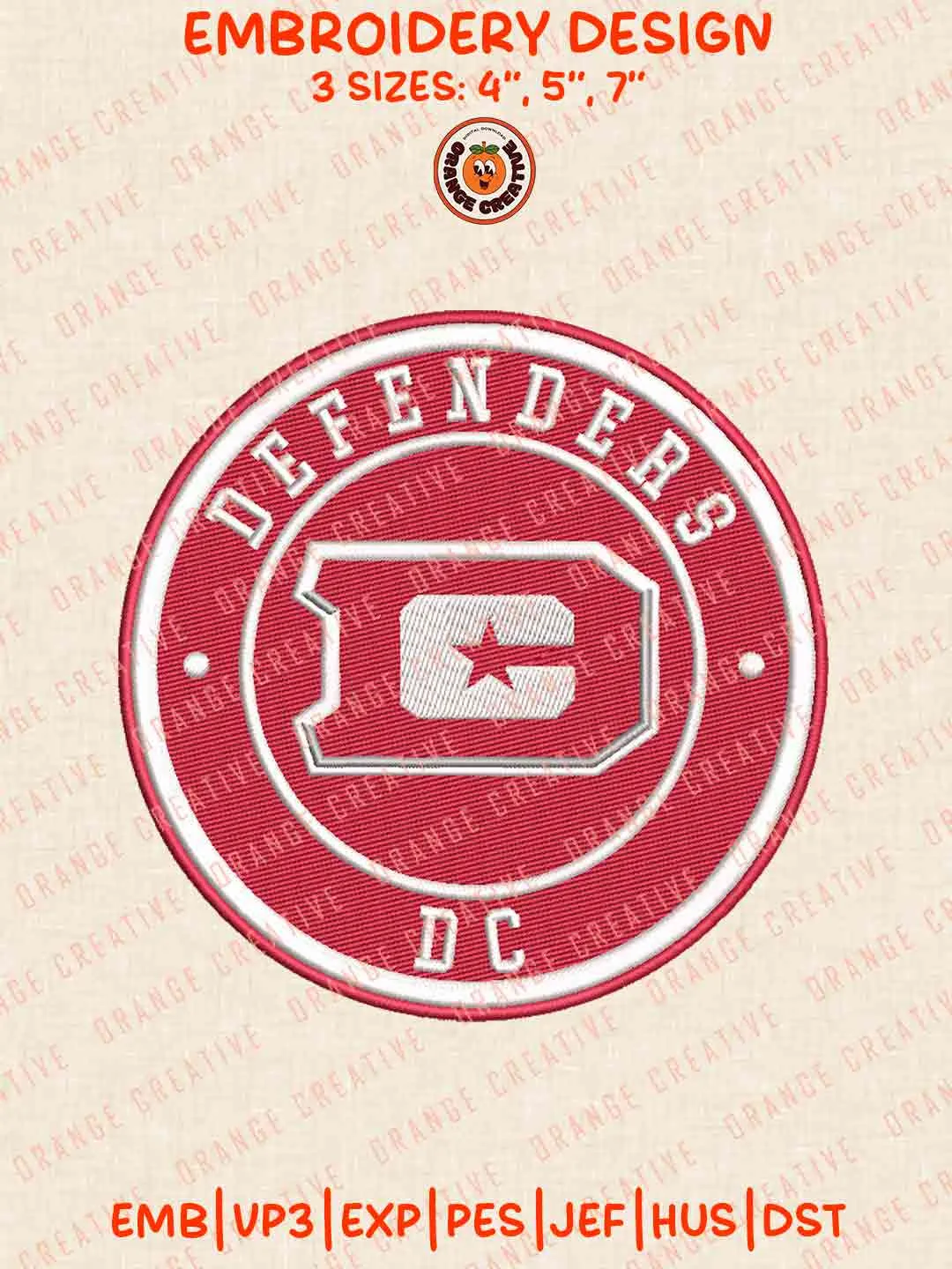 DC Defender Round Embroidery Files, Football League Embroidery Designs, Sport Machine Embroidery Files, 3 Sizes, Custom Sizes, Instant Download