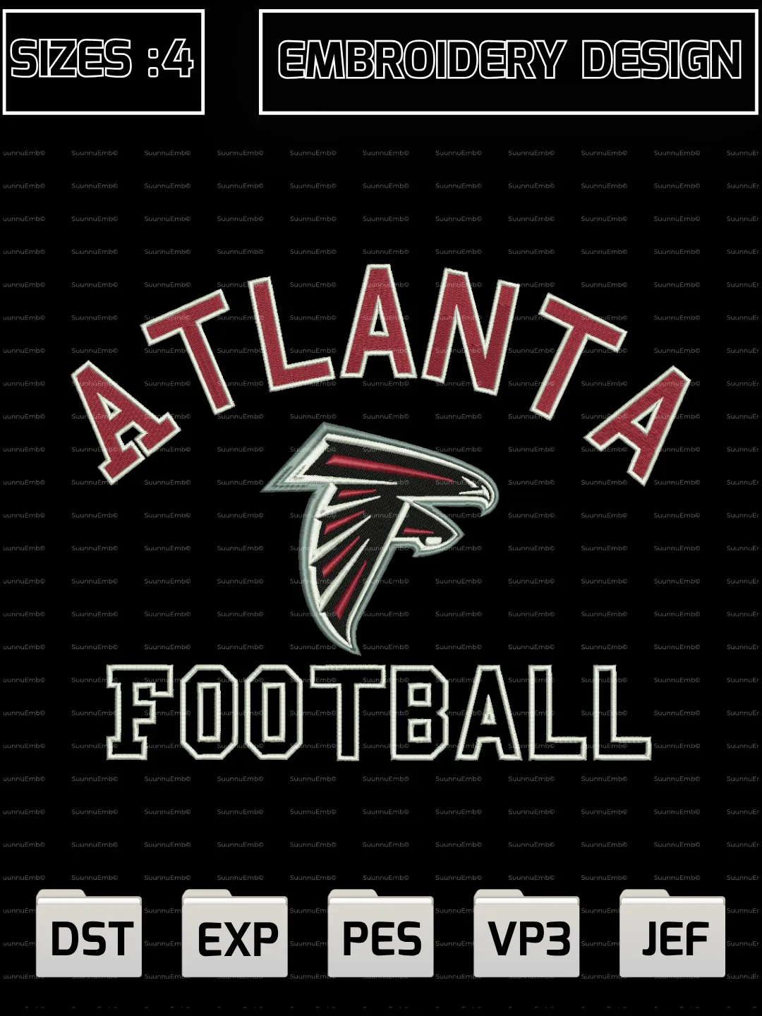 Atlanta Falcons Logo Embroidery Design,NFL Logos Embroidery Design,NFL Teams, Machine Embroidery Design File,4 Sizes, Digital Download