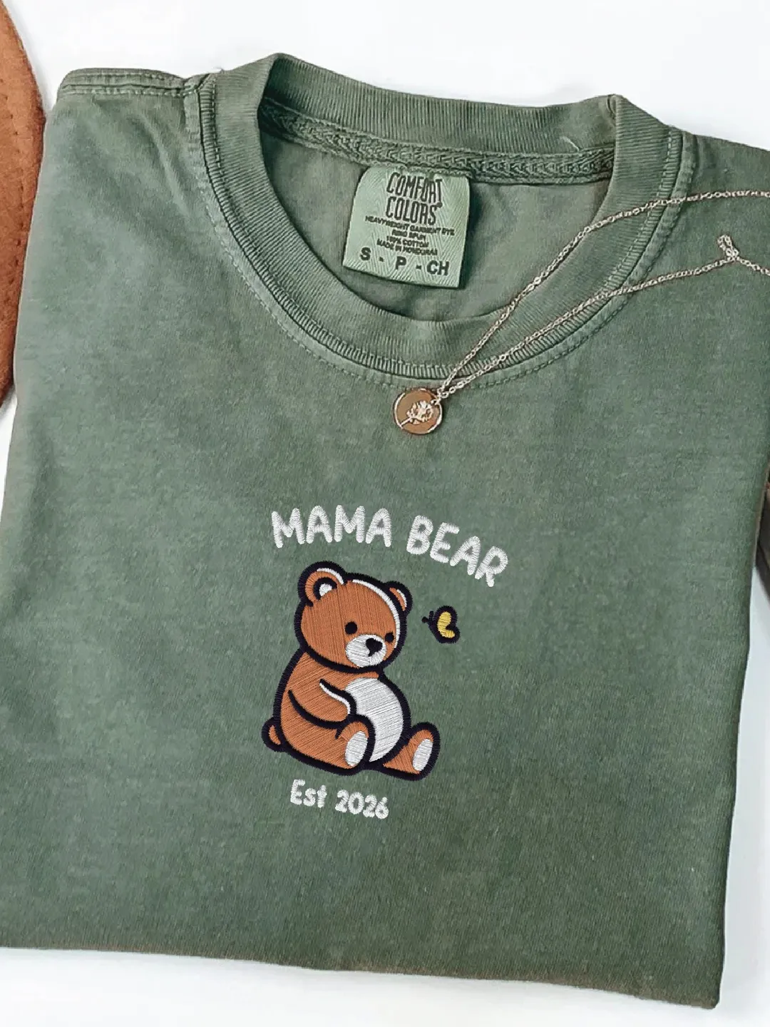 Embroidered Mama Bear T-Shirt, Custom Est. 2026 Comfort Colors Tee
