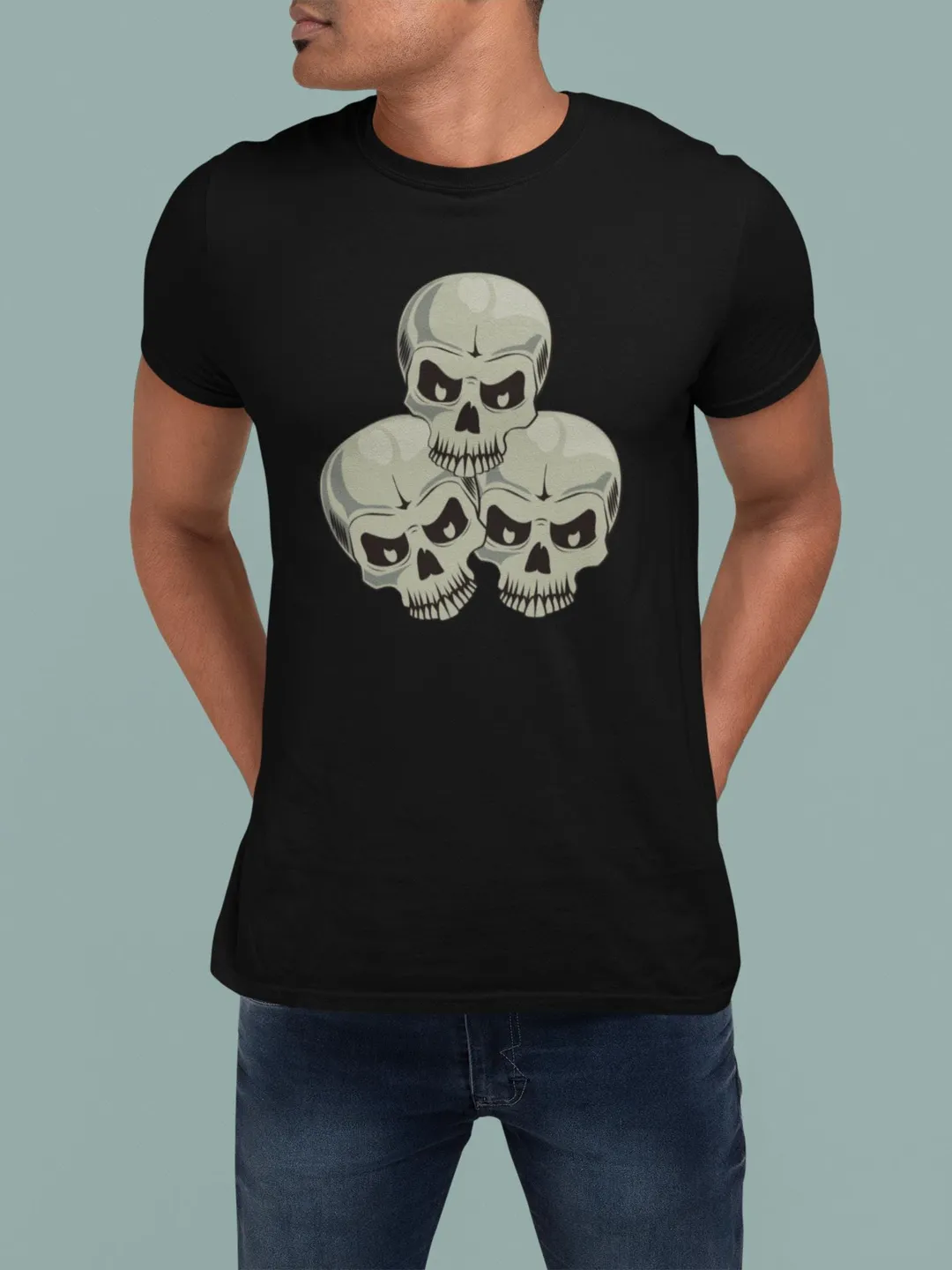 Three Skeleton Skulls T-Shirt, Spooky Gothic Horror Tee