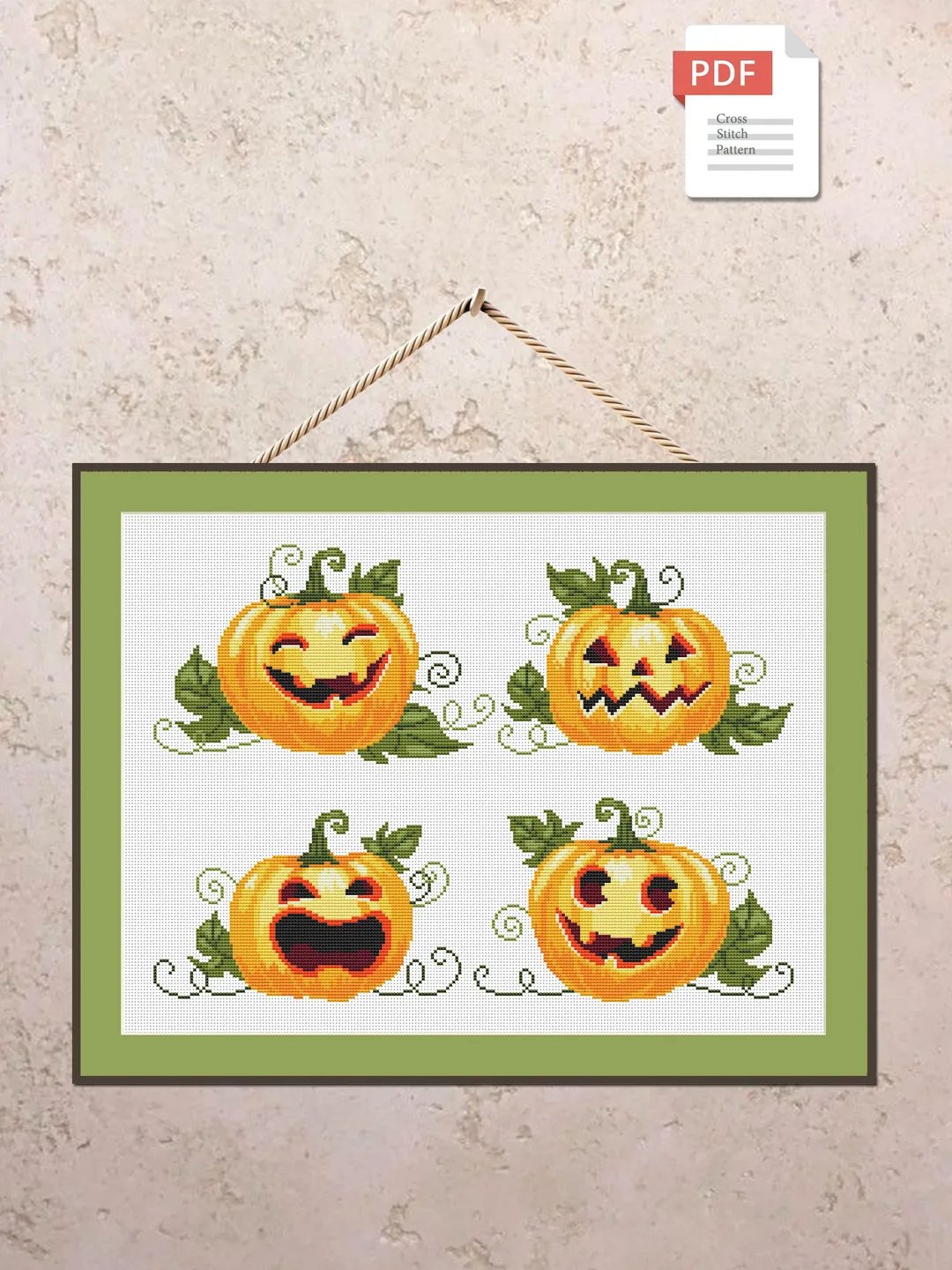 Set of 4 Pumpkins Cross Stitch Pattern, Halloween Cross Stitch Pattern, Pumpkin Cross Stitch Pattern, Halloweens Pumpkin #hld004