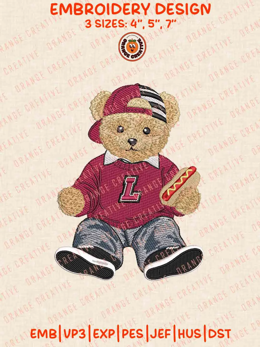 Lafayette Leopard Teddy Bear Embroidery Files, Football Embroidery Designs, College Sport Machine Embroidery Files, 3 Sizes, Custom Sizes, Instant Download