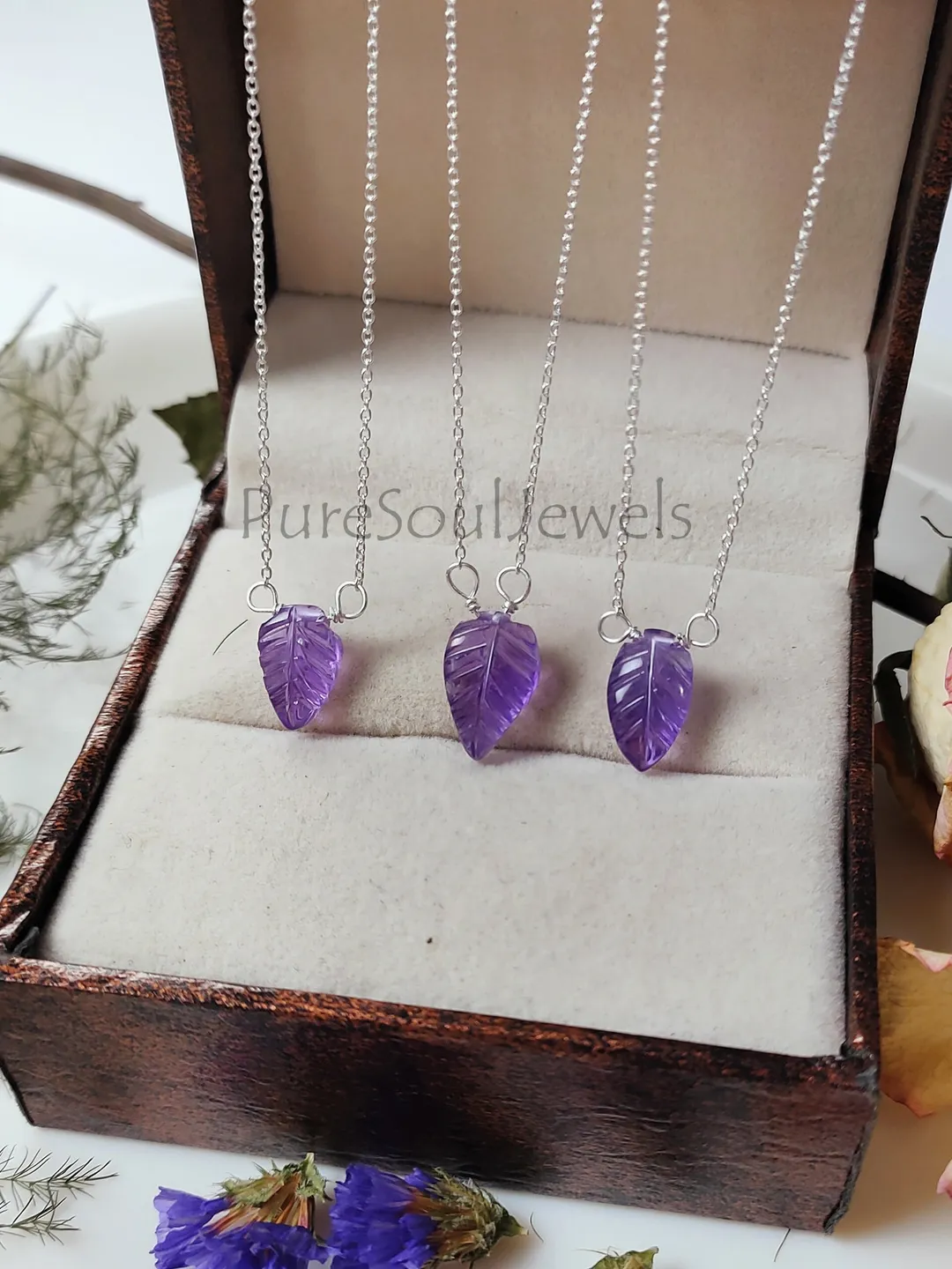Natural Amethyst Gemstone Necklace, 925 Sterling Silver, One of A Kind Necklace, Leaf Design Necklace, Valentine Day Gifts