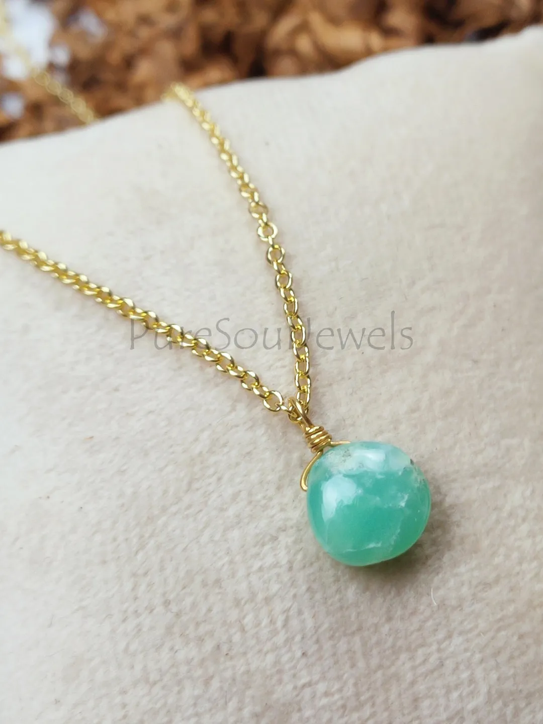 Natural Chrysoprase Necklace, 925 Sterling Silver Necklace, Wire Wrapped Pendant Necklace, Gemstone Pendant, Statement Necklace, Dainty Gift