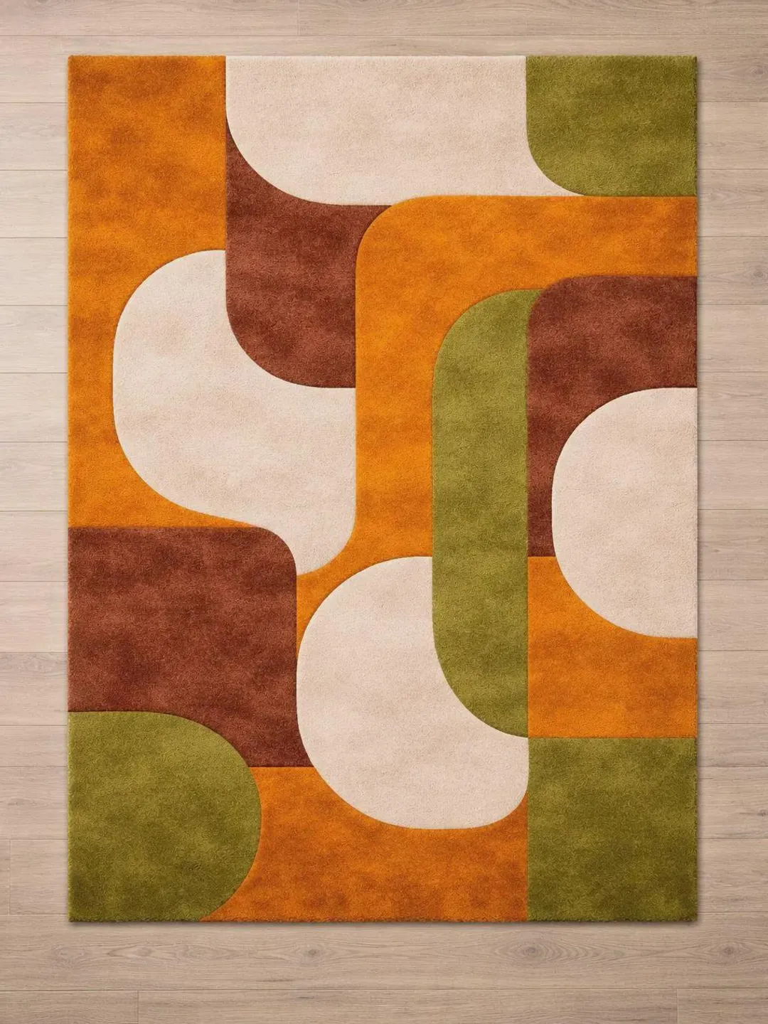 Mid Century Modern Abstract Wool Rug, Hand Tufted Geometric Area Carpet