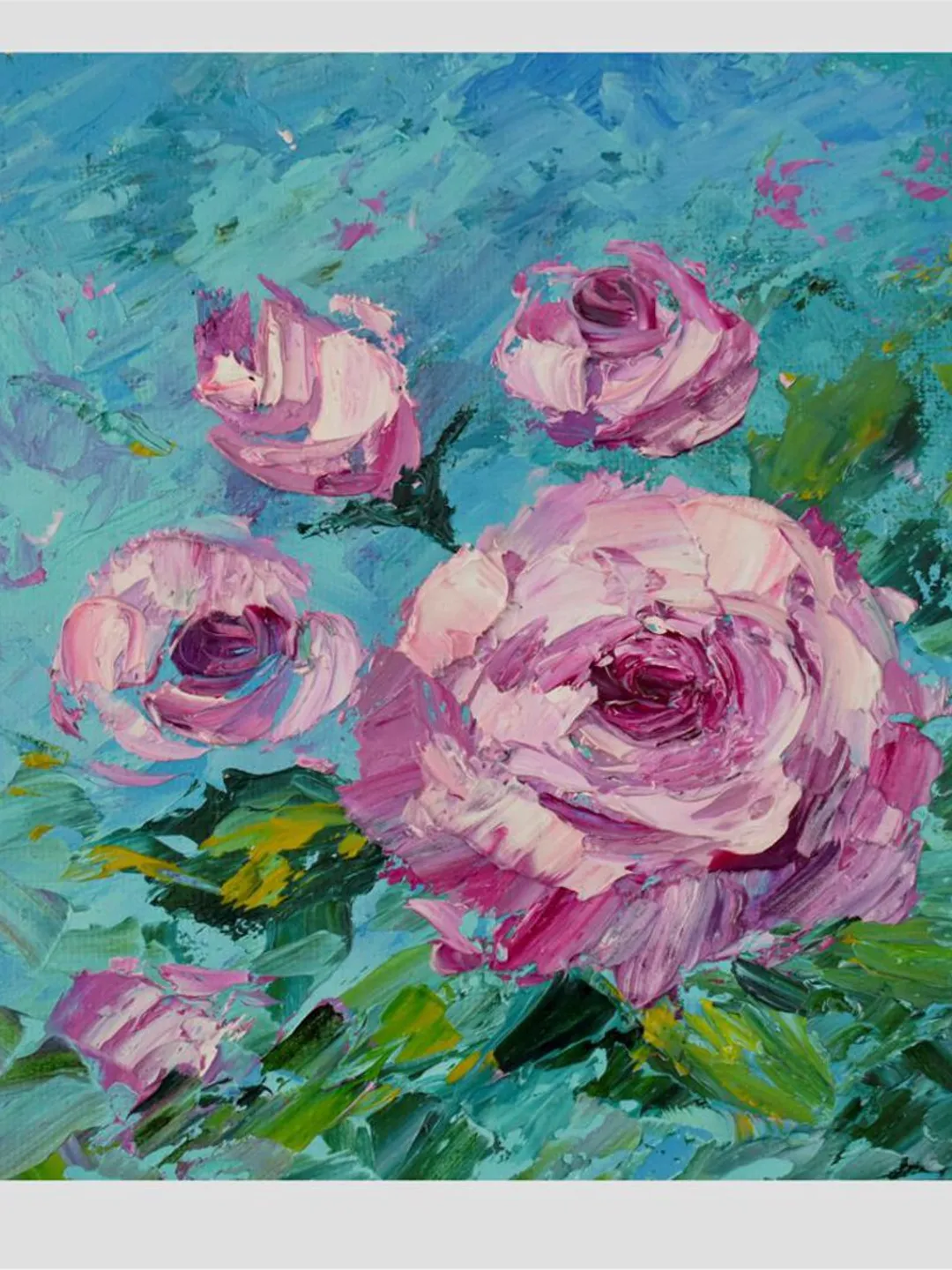 Roses oil painting Small artwork Original Art 6 by 6 inch Pink Flowers art by Juliya JC