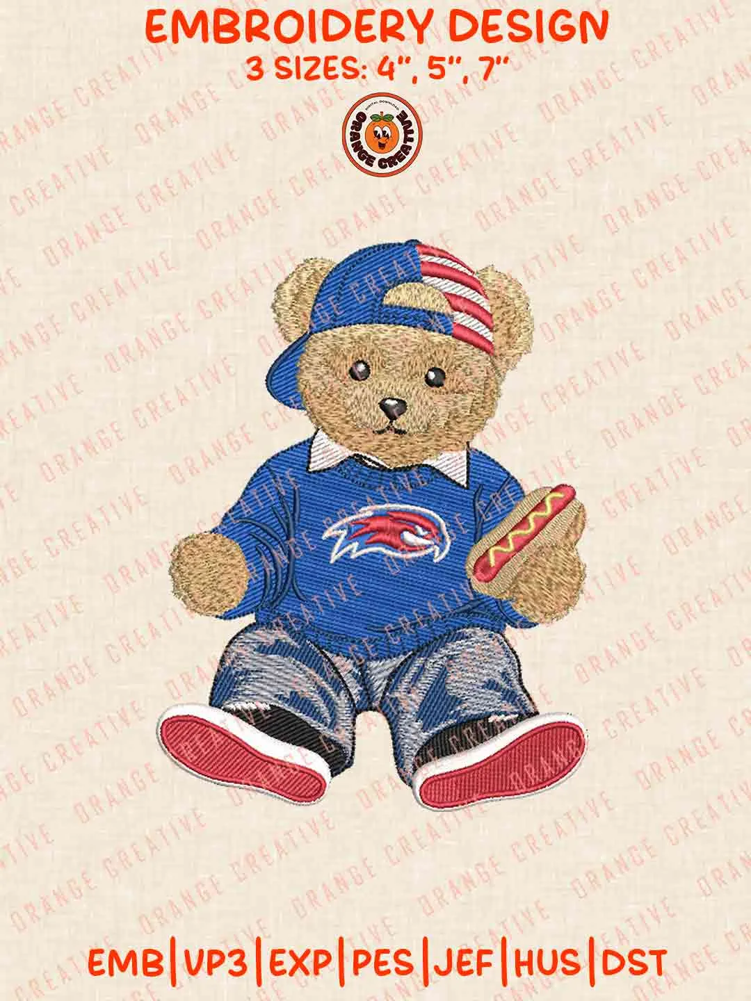 UMass Lowell River Hawks Teddy Bear Embroidery Design Files, NCAA UMass Lowell Team Logos Embroidery Designs, NCAA Machine Embroidery Files, 3 Sizes, Custom Sizes, Instant Download