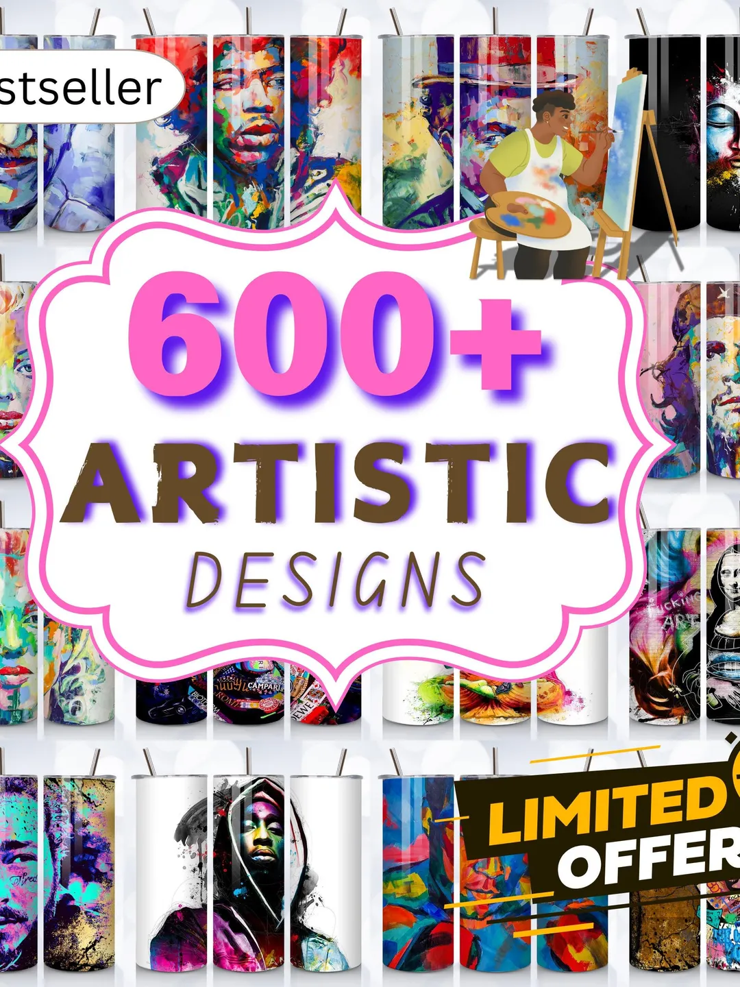 Artistic Tumbler Wraps Bundle: Abstract Sublimation Designs (Digital ...