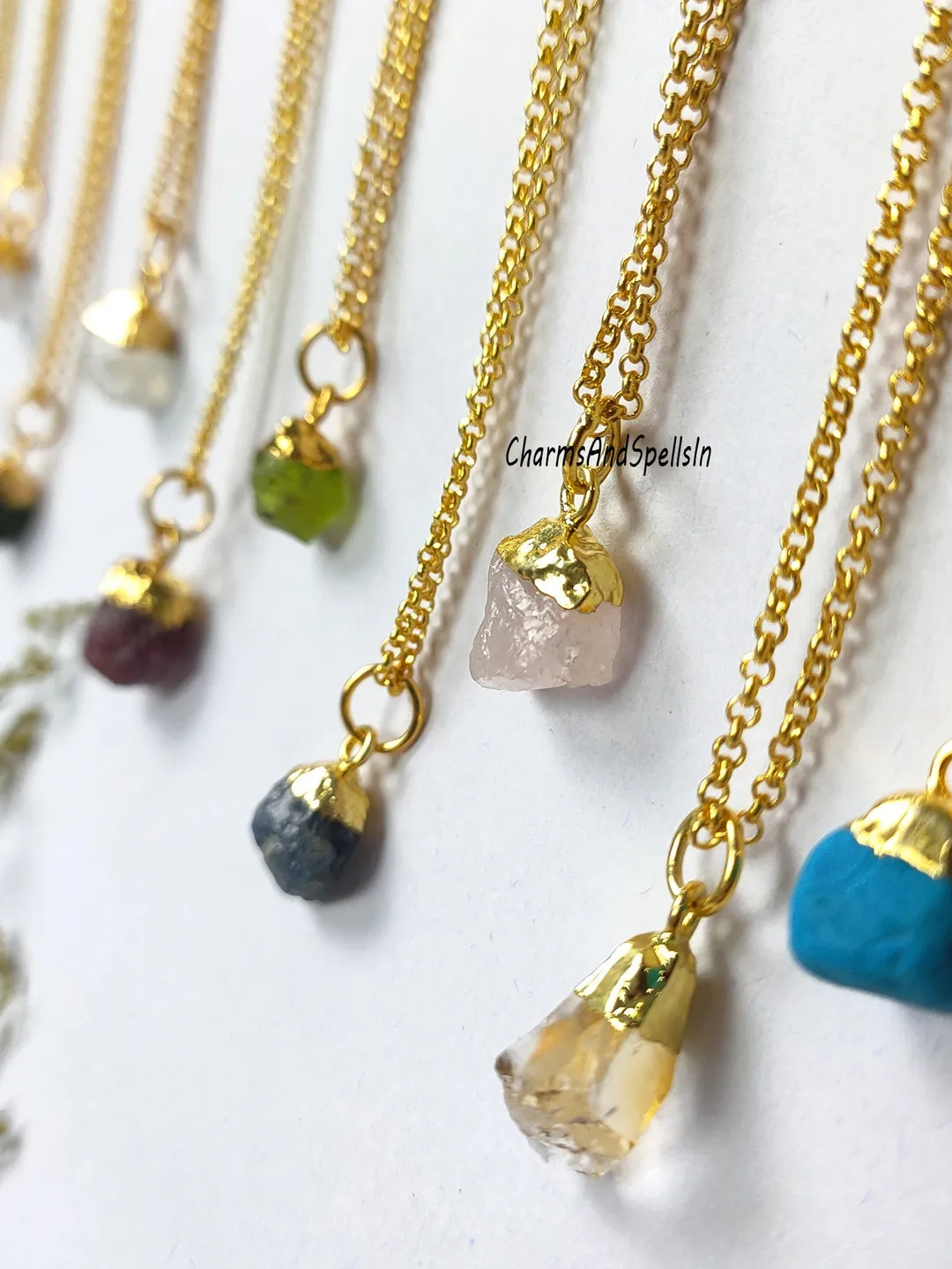 Raw Crystal Birthstone Pendant, Electroplated Gemstone Charm, Boho Handmade Jewelry Gift