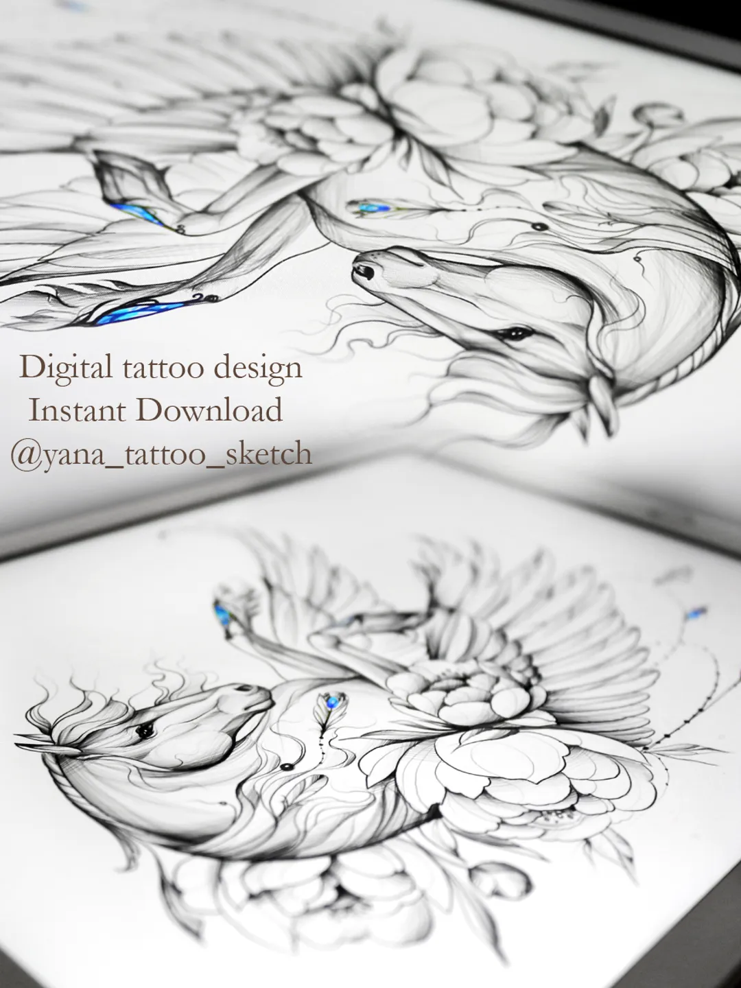 Pegasus Tattoo Design Pegasus Tattoo Idea Stencil Sketch, Instant download PDF, JPG, PNG