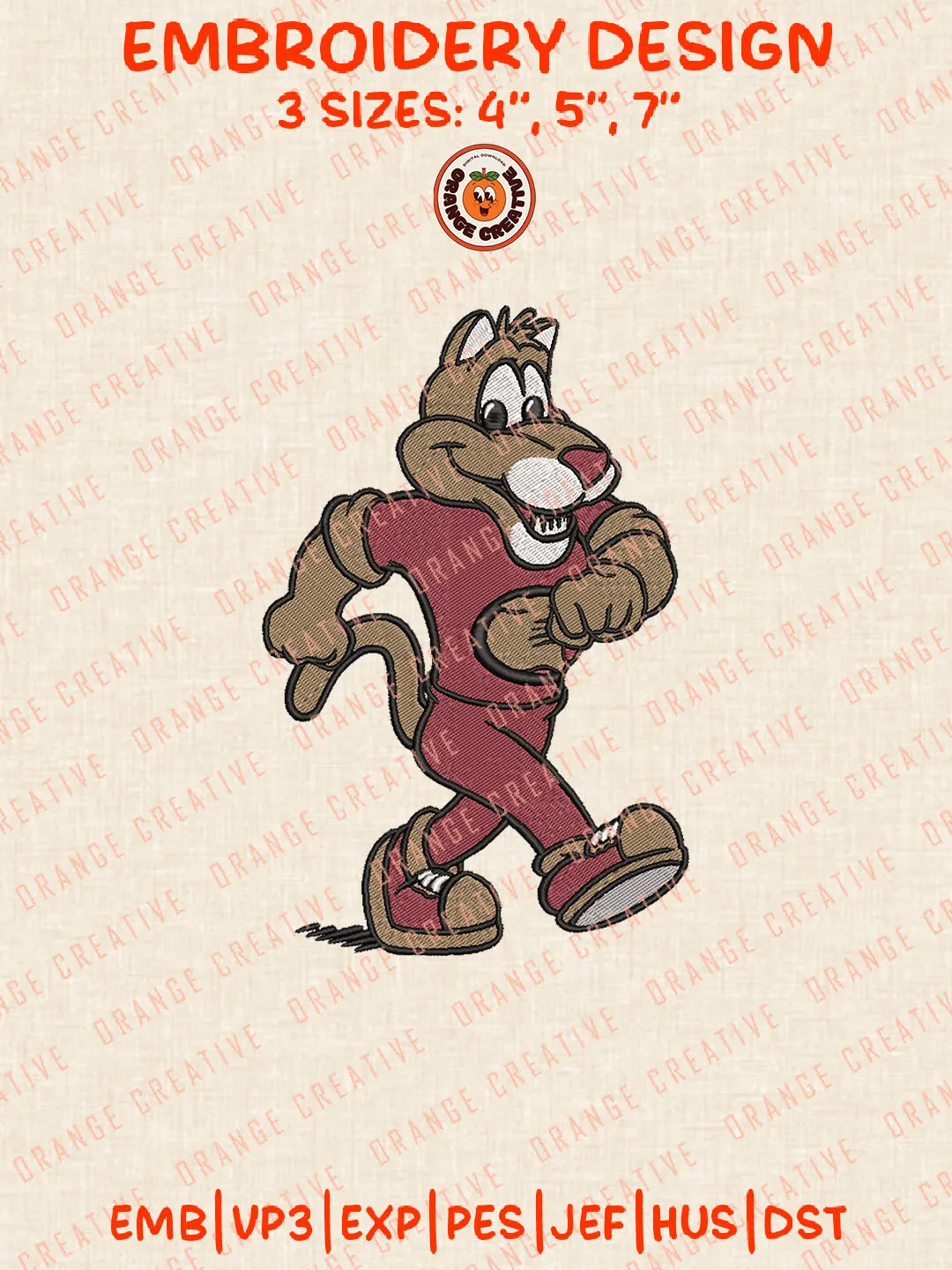 Funny Charleston Cougars Mascot Logo Embroidery Files, Charleston Cougars Team Embroidery Designs, Football Team Machine Embroidery Files, NCAA Charleston Cougars Machine Embroidery, Digital Download
