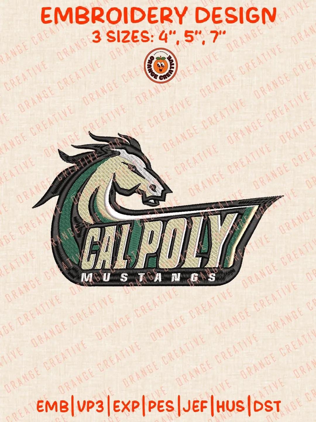 Cal Poly Mustangs Logos Embroidery Design Files, NCAA Logos Embroidery Designs, Machine Embroidery Files, 4 Sizes, Custom Sizes, Instant Download