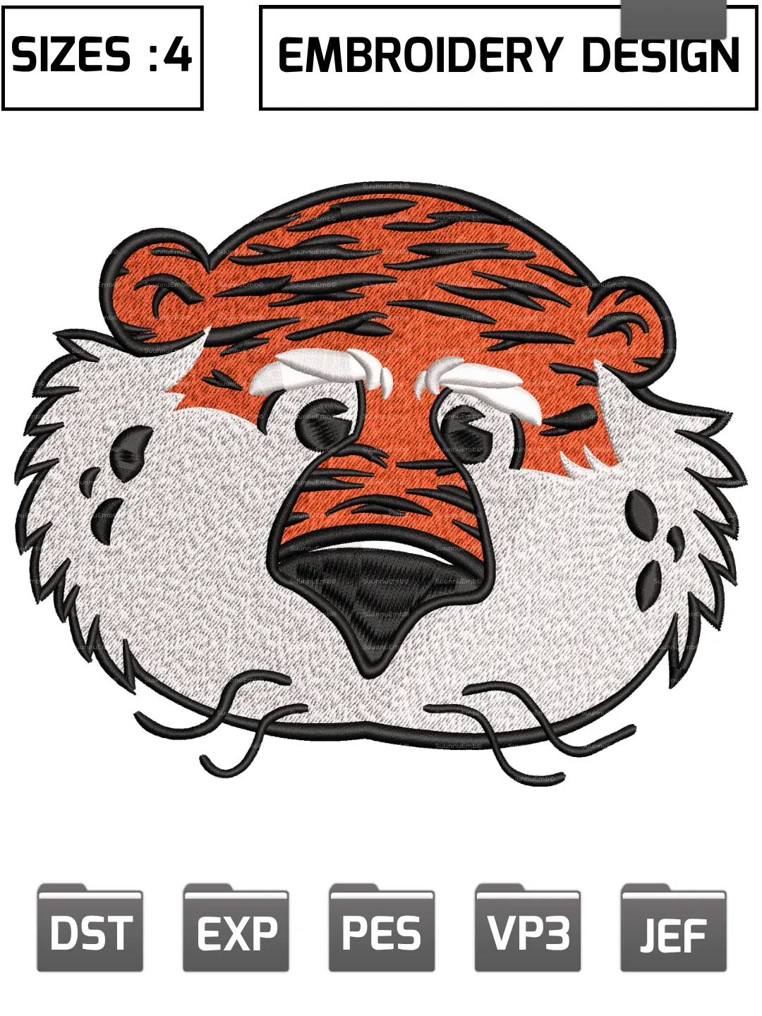 Auburn Tigers Mascot Logo Embroidery Design,NCAA Logos Embroidery Design,NCAA Teams, Machine Embroidery Design File,4 Sizes, Digital Download