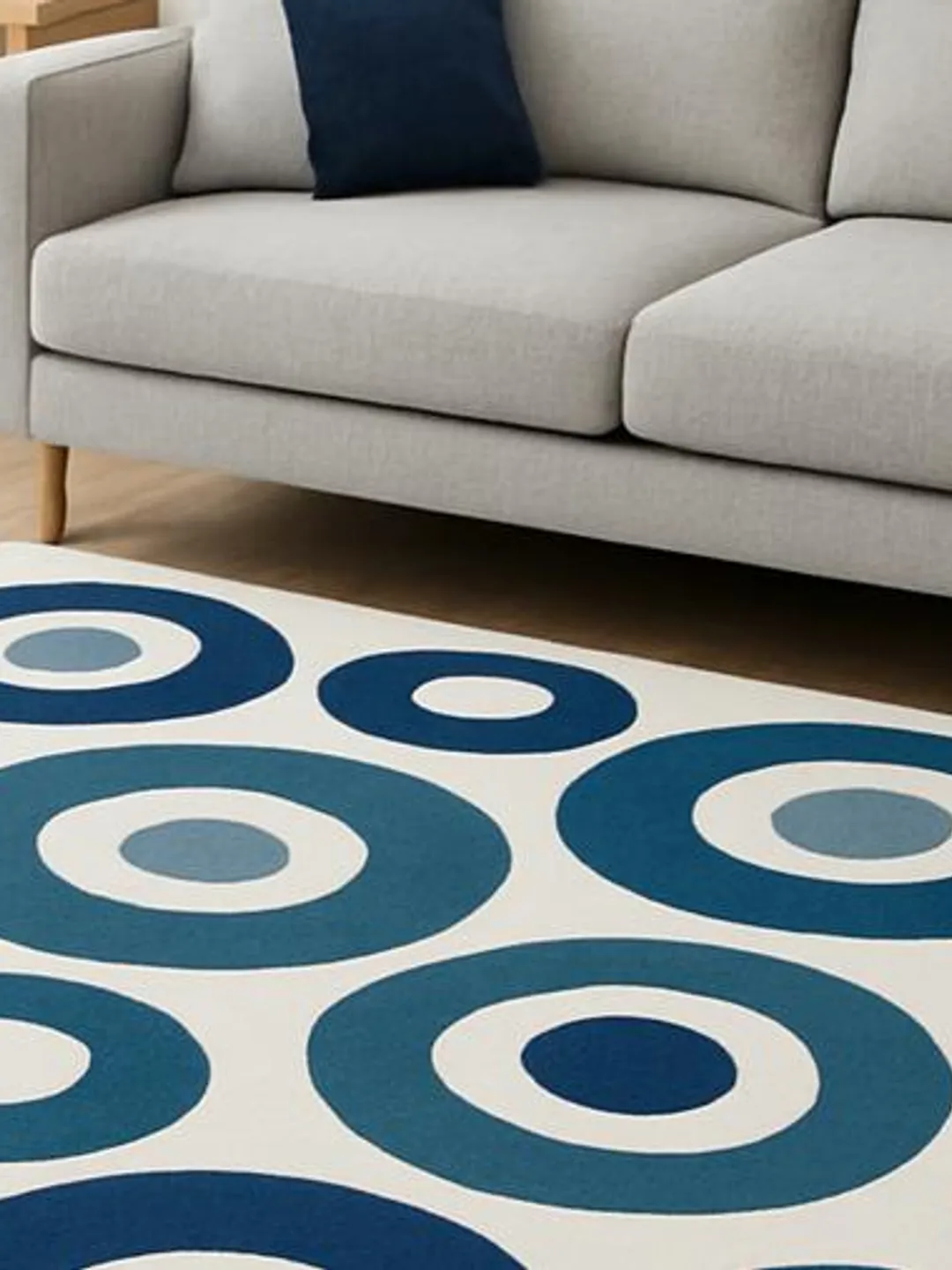 Geometric Circle Wool Area Rug – Blue Modern Hand Tufted Mid Century ...
