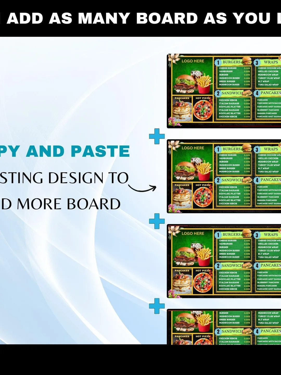 Restaurant TV Menu Board Template: Modern Design (Canva Editable)