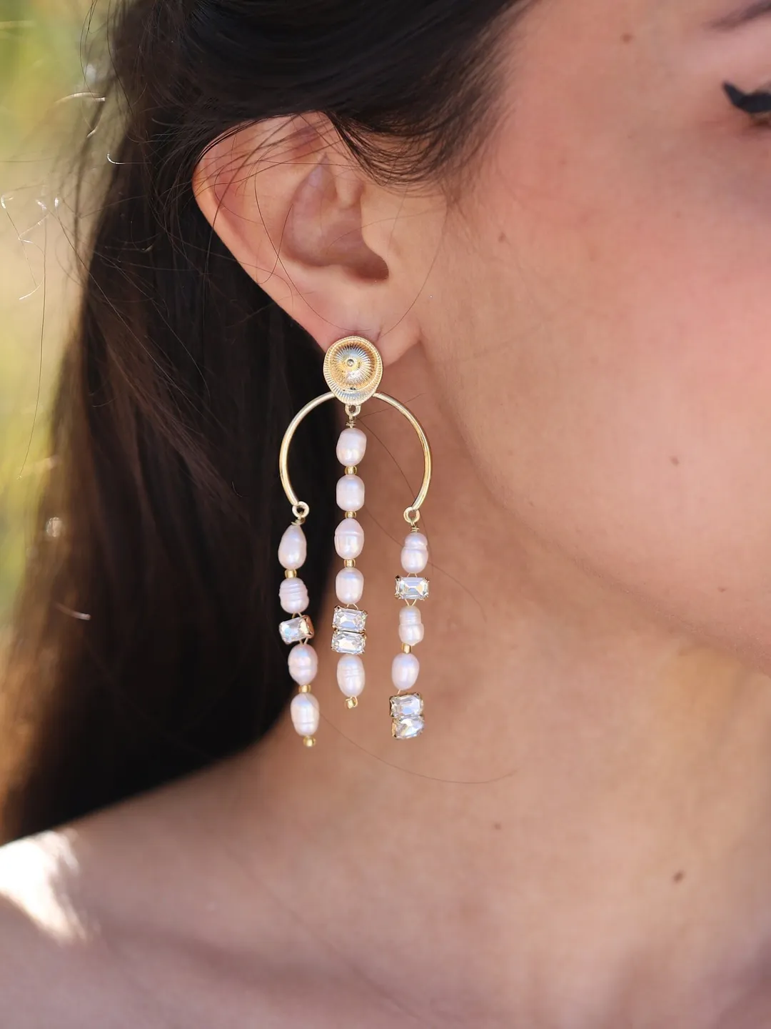 Art Deco Freshwater Pearl Wedding Earrings For Bride, Vintage Style Chandelier Statement Bridal Earrings, Boho Statement Wedding Jewelry