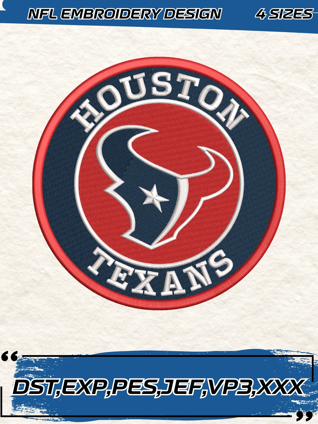 Houston Texans Circle Logo Embroidery Design,NFL Logo Embroidery Design,Machine Embroidery Design File,4 Sizes, Digital Download
