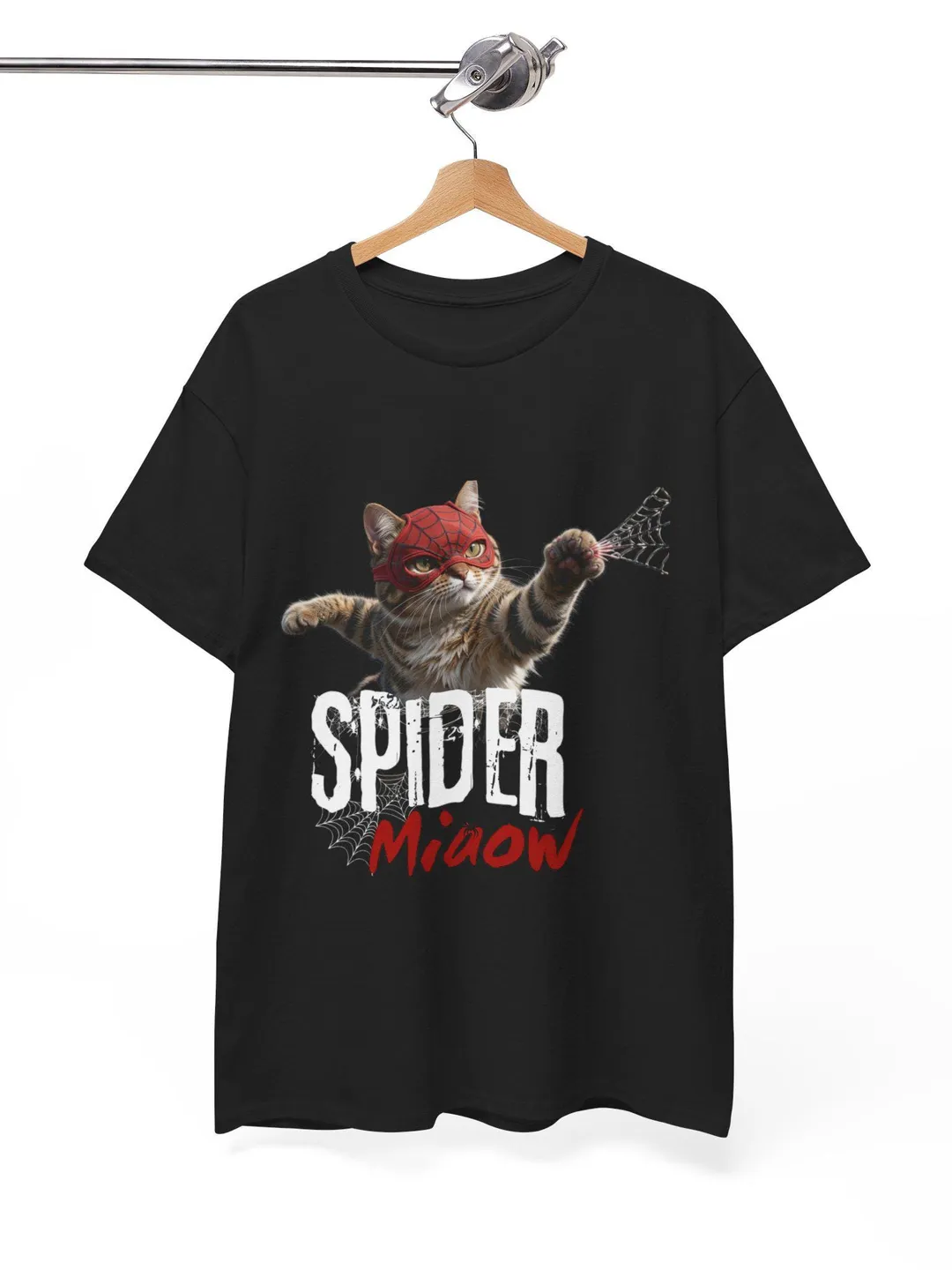 Spider Miaow Cat T-Shirt | Superhero Cat Illustration, Spiderweb Graphic