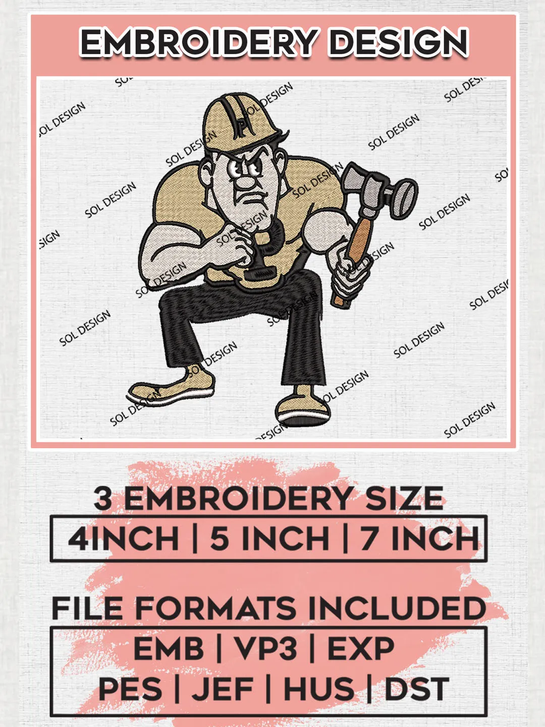 Purdue Boilermakers NCAA Football Team Mascot Logo Embroidery Design Files, NCAA Purdue Boilermakers Machine Embroidery, NCAA Teams, 3 sizes, NCAA Machine embroidery designs, Digital Download