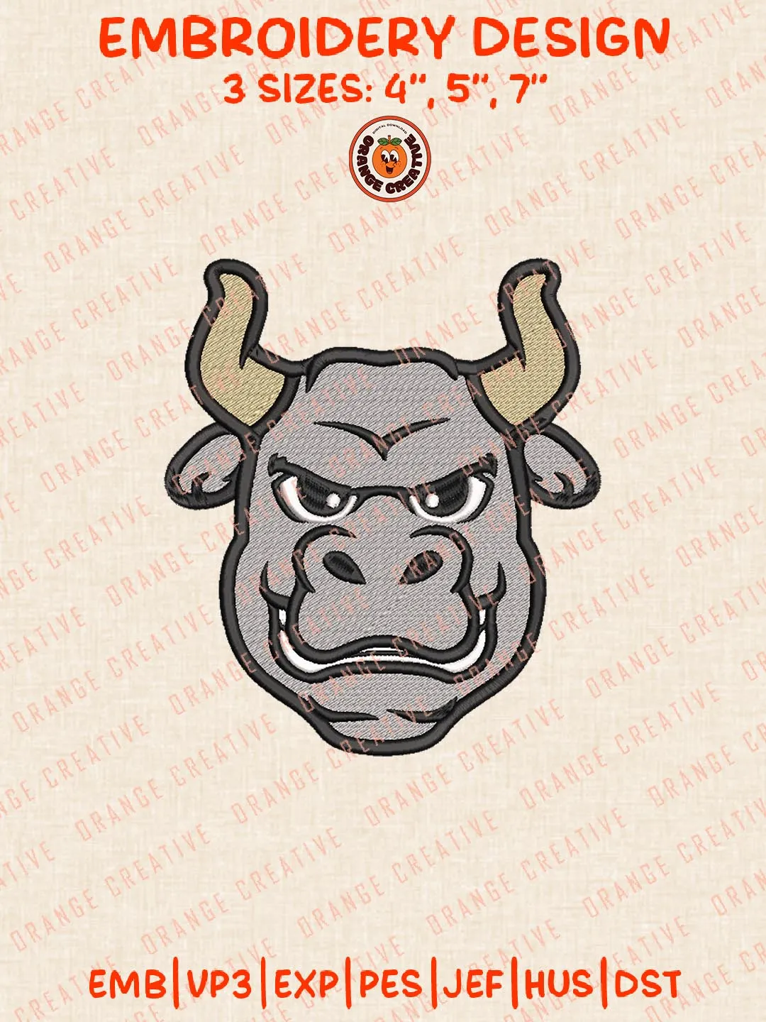 NCAA South Florida Bulls Head Mascot Logo Embroidery Design Files, NCAA Logos Embroidery Designs, NCAA Machine Embroidery Files, 3 Sizes, Custom Sizes, Instant Download