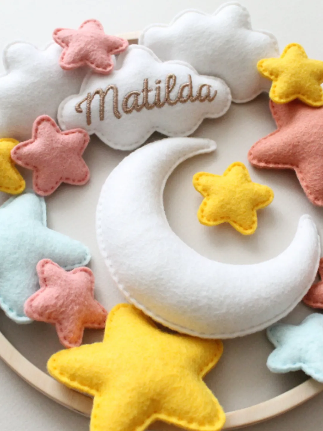 Custom Moon and Stars Baby Mobile - Handcrafted, Soft Felt Nursery Decor