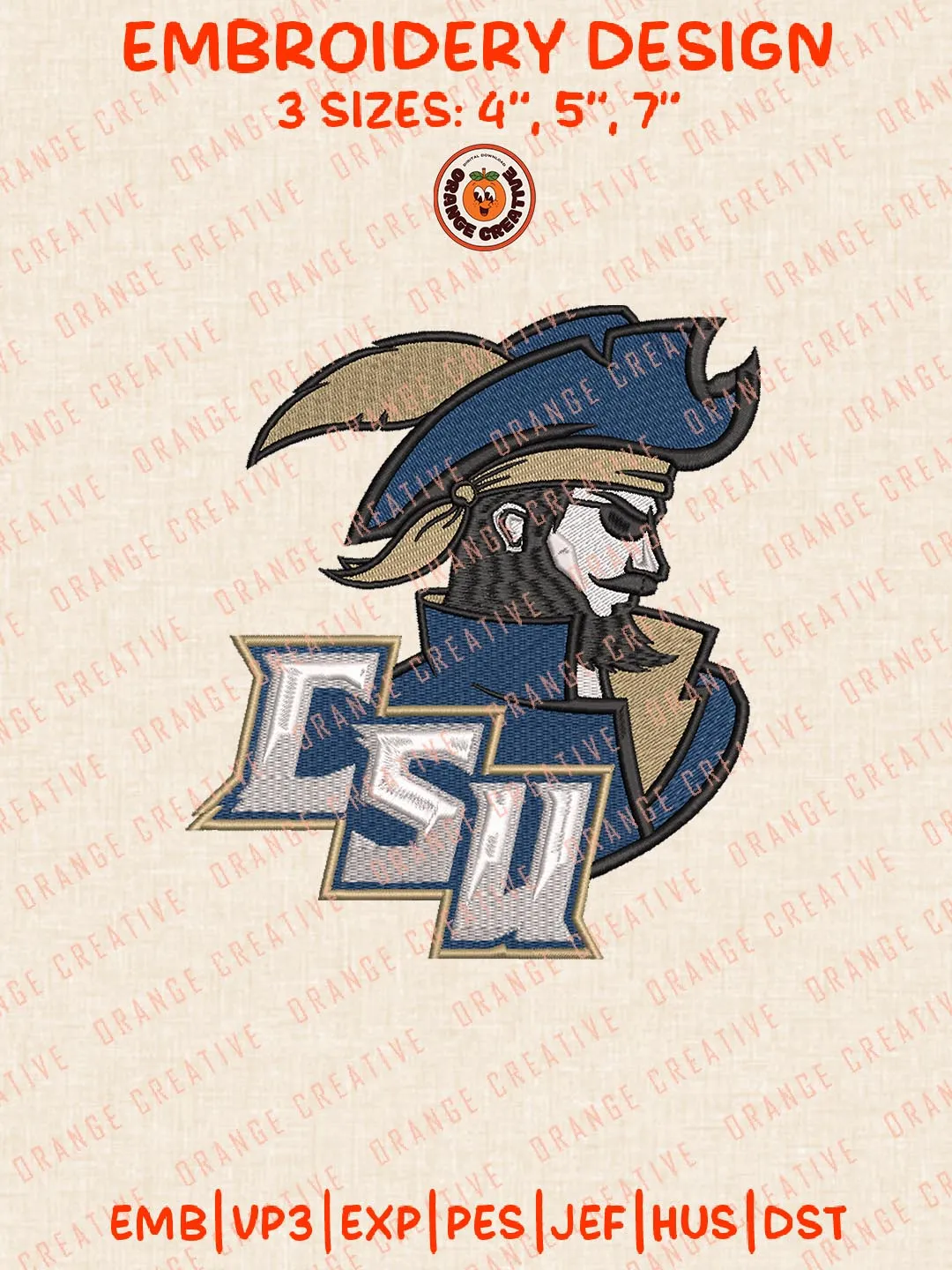 CSU Buccaneers Embroidery Design, NCAA Charleston Southern Buccaneers Team Logo Embroidery Design, Machine Embroidery Design File, 4 Sizes, Digital Download