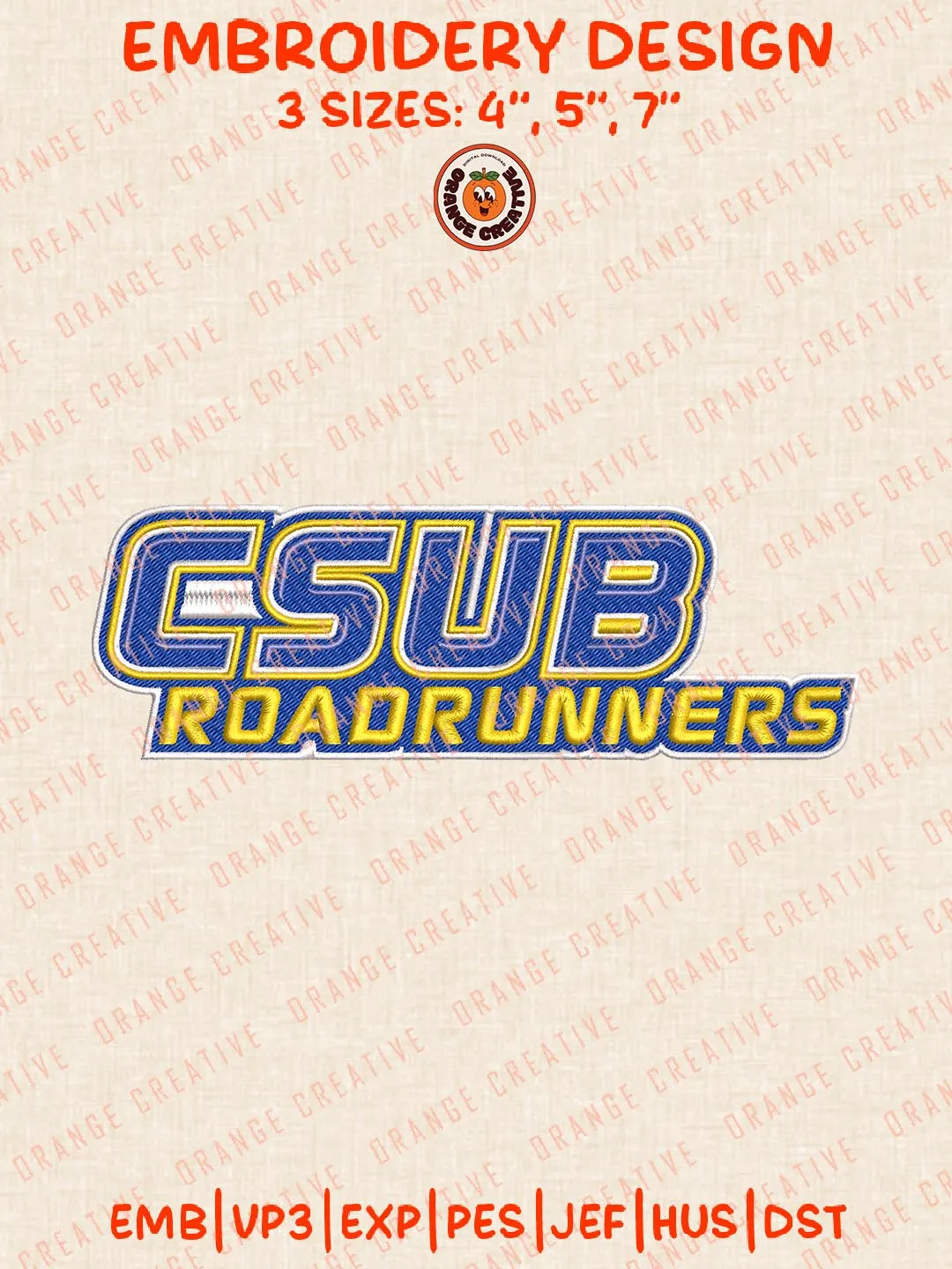 CSUB Roadrunners Logo Embroidery Design Files, NCAA Logos Embroidery Designs, NCAA Cal State Bakersfield Roadrunners Machine Embroidery Files, 3 Sizes, Custom Sizes, Instant Download