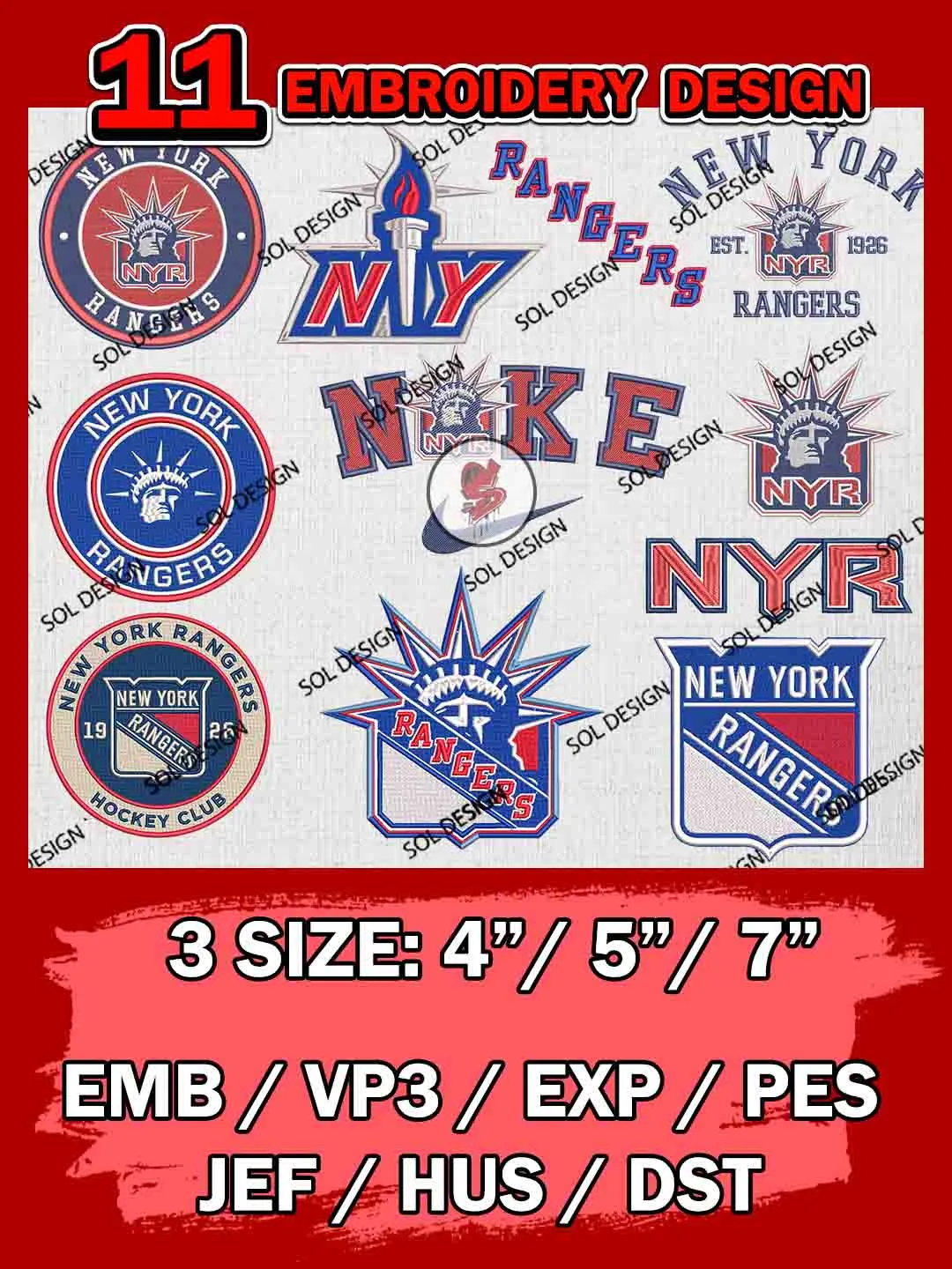 NHL New York Rangers Bundle Embroidery Files, NHL New York Rangers Team Bundle Embroidery Designs, NHL Teams, National Hockey League 3 sizes, NHL Rangers Hockey Machine embroidery designs, Digital Download