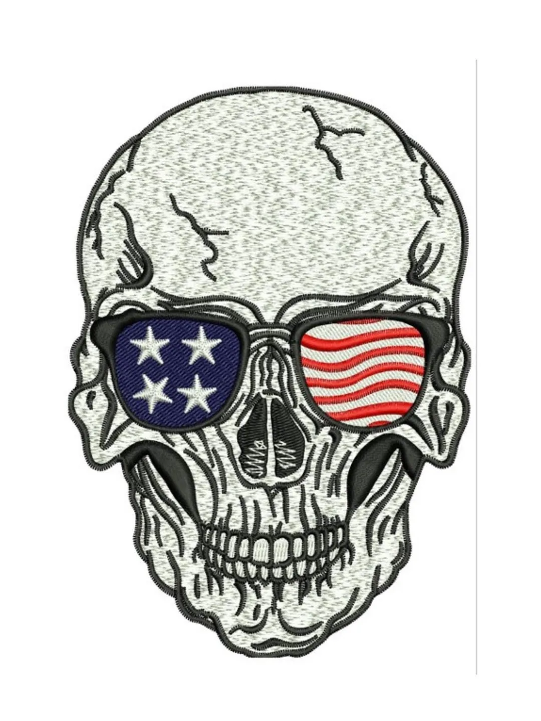 Patriotic Skull Embroidery Design, American Flag Sunglasses Skull Machine Embroidery File