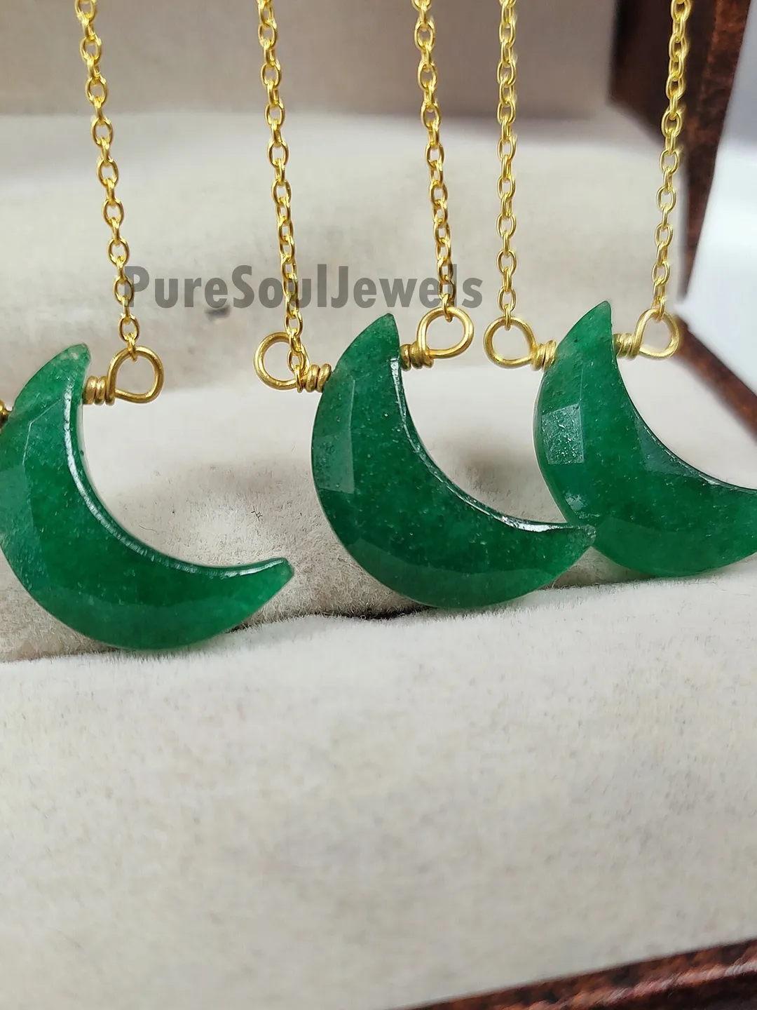 Green Aventurine Crescent Moon Necklace: Sterling Silver Boho Pendant