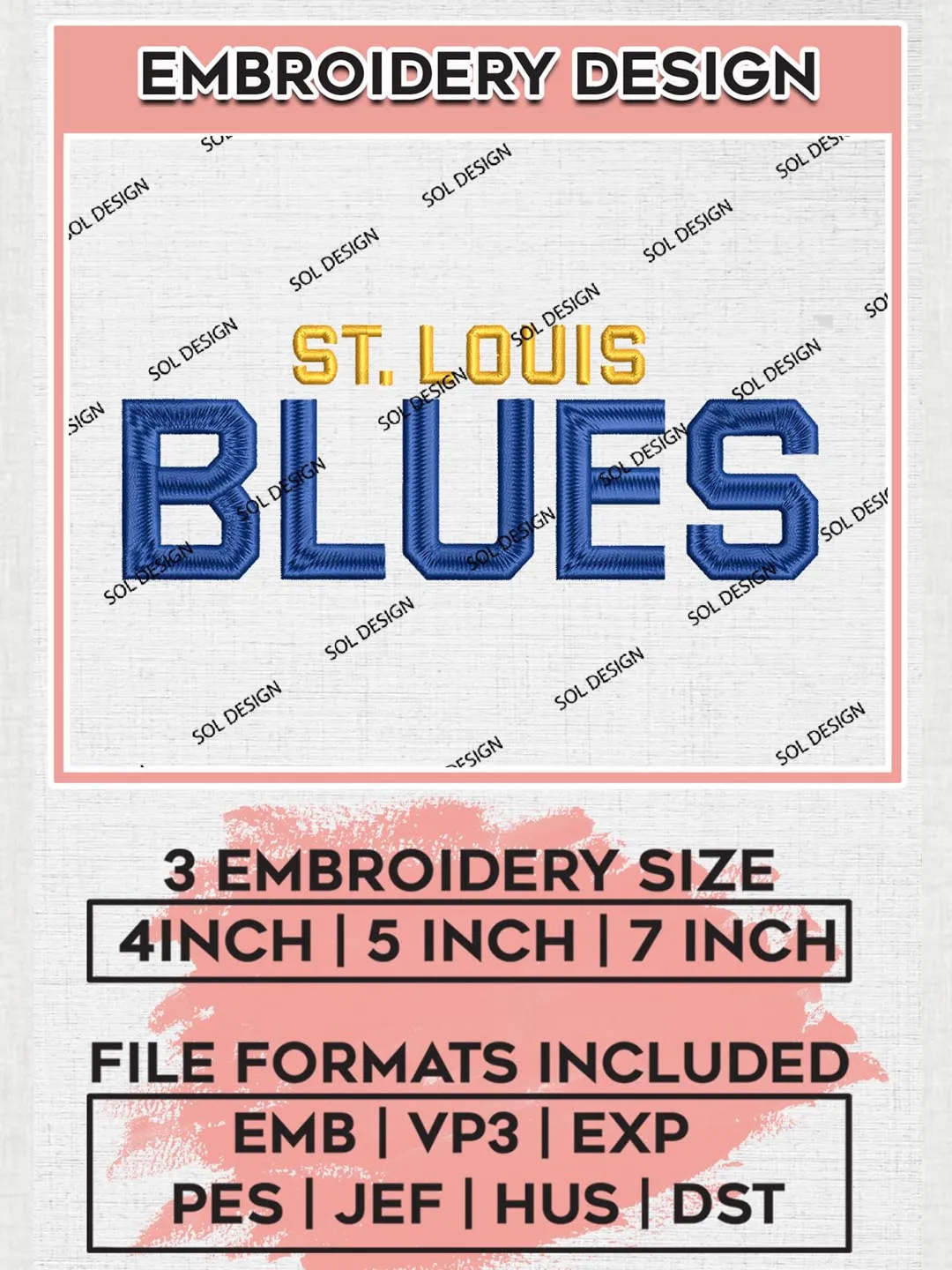 NHL St. Louis Blues Wordmark Logo Embroidery Designs, NHL St. Louis Blues Team Logo Embroidery, NHL Embroidery Designs, NHL Machine Embroidery Designs, Digital Download
