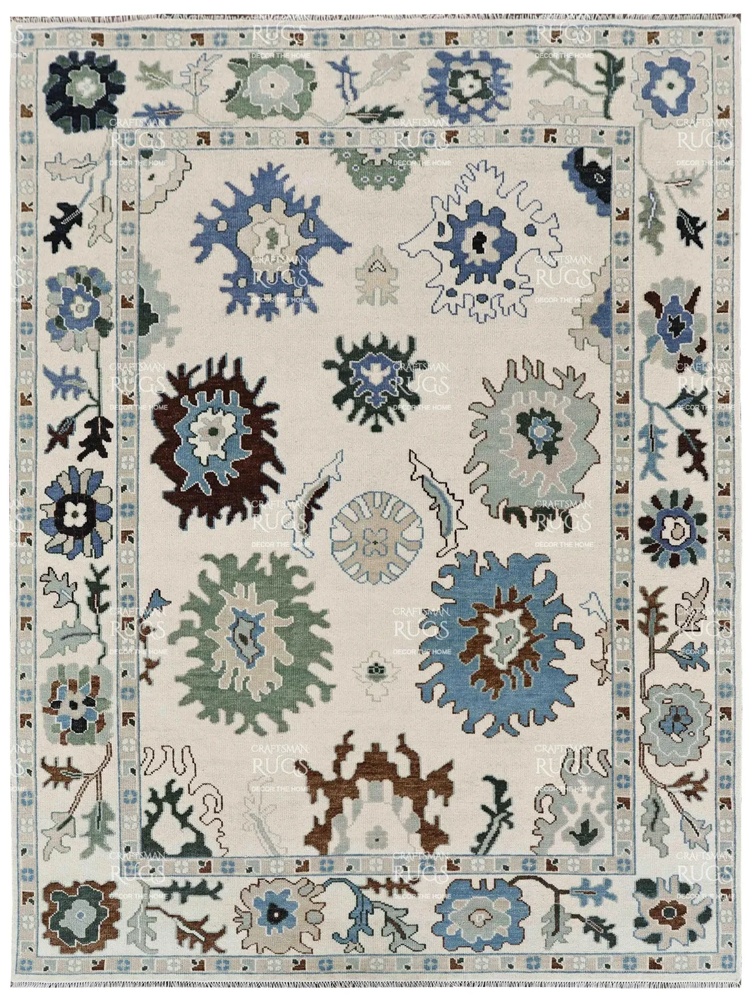Exquisite 9x12 ft Cream - Multicolor Hand-Knotted Modern Oushak Style Rug – Handmade Antique Contemporary Rug for Living Room