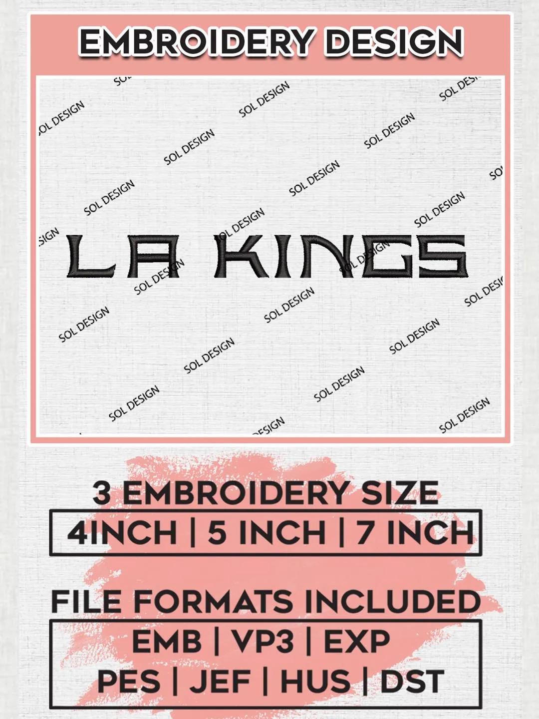 NHL Los Angeles Kings Wordmark Embroidery Files, NHL Kings Machine Embroidery Designs, NHL Embroidery Designs, NHL Machine Embroidery Designs, Digital Download