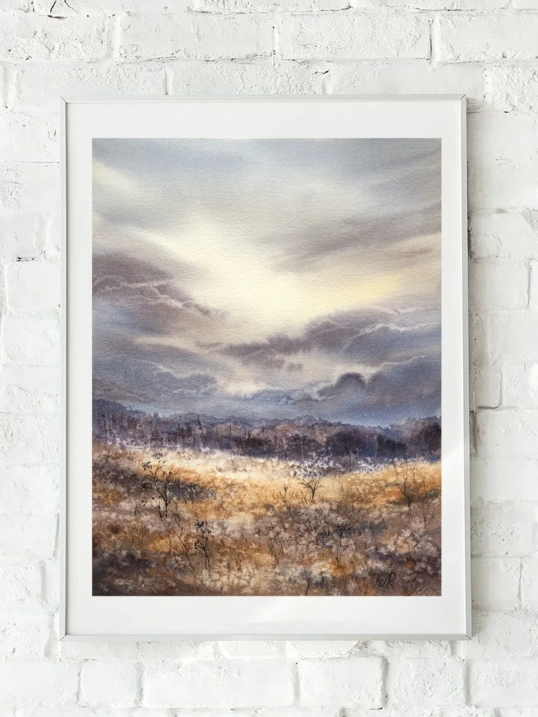 Landscape Watercolor Painting Fields Landscape Meadow Painting