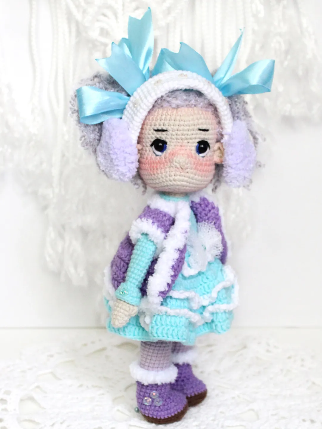 Crochet christmas doll pattern pdf in English Amigurumi doll in blue dress