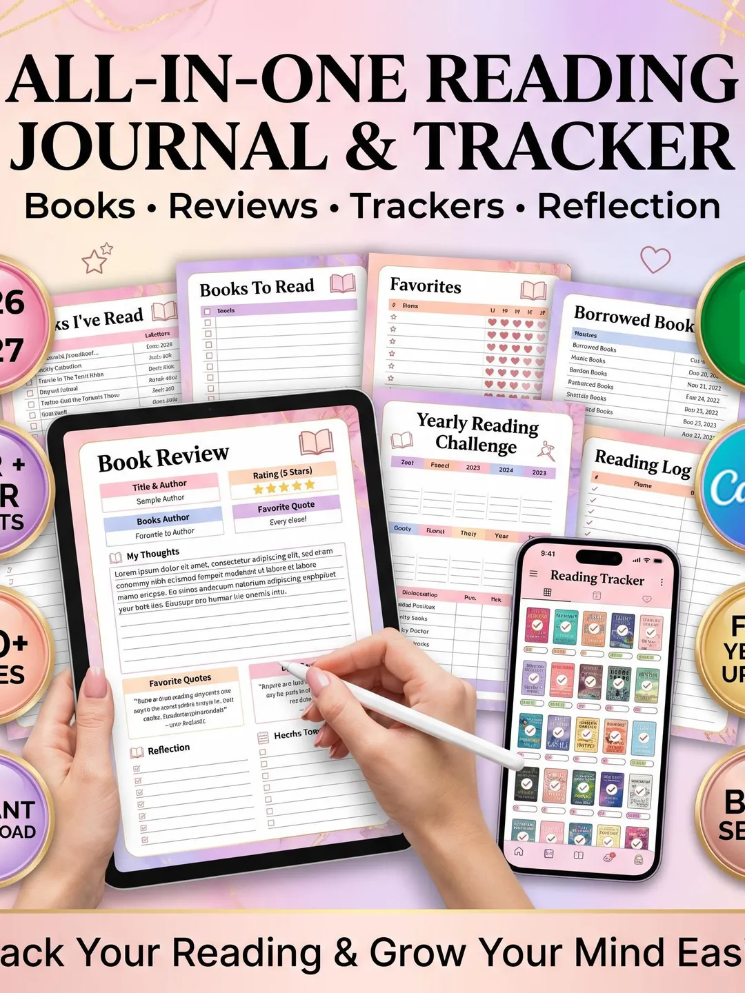 Reading Journal Digital Planner for iPad & Android Gift for Book Lover ...