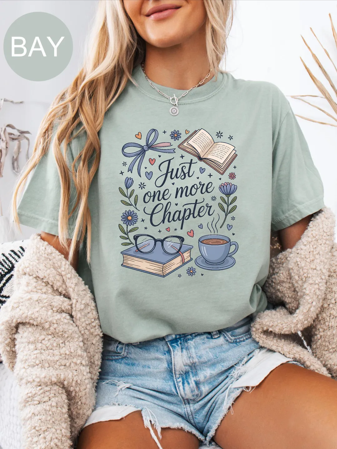 Comfort Colors Book Lover Shirt: Floral Books & Coffee Design