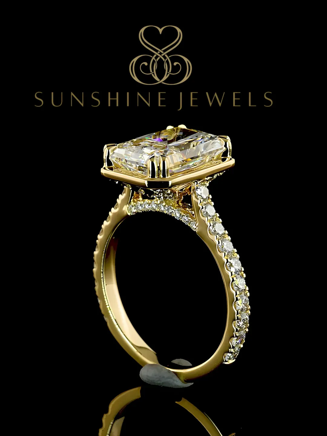 Radiant Cut Lab Grown Diamond Ring, 14K Yellow Gold Engagement Ring ...