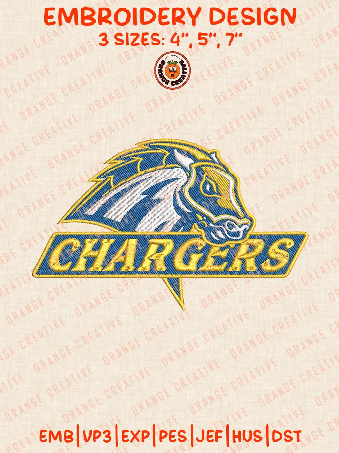 New Haven Chargers Embroidery Design, NCAA Logo Embroidery Design, Machine Embroidery Design File, 4 Sizes, Digital Download