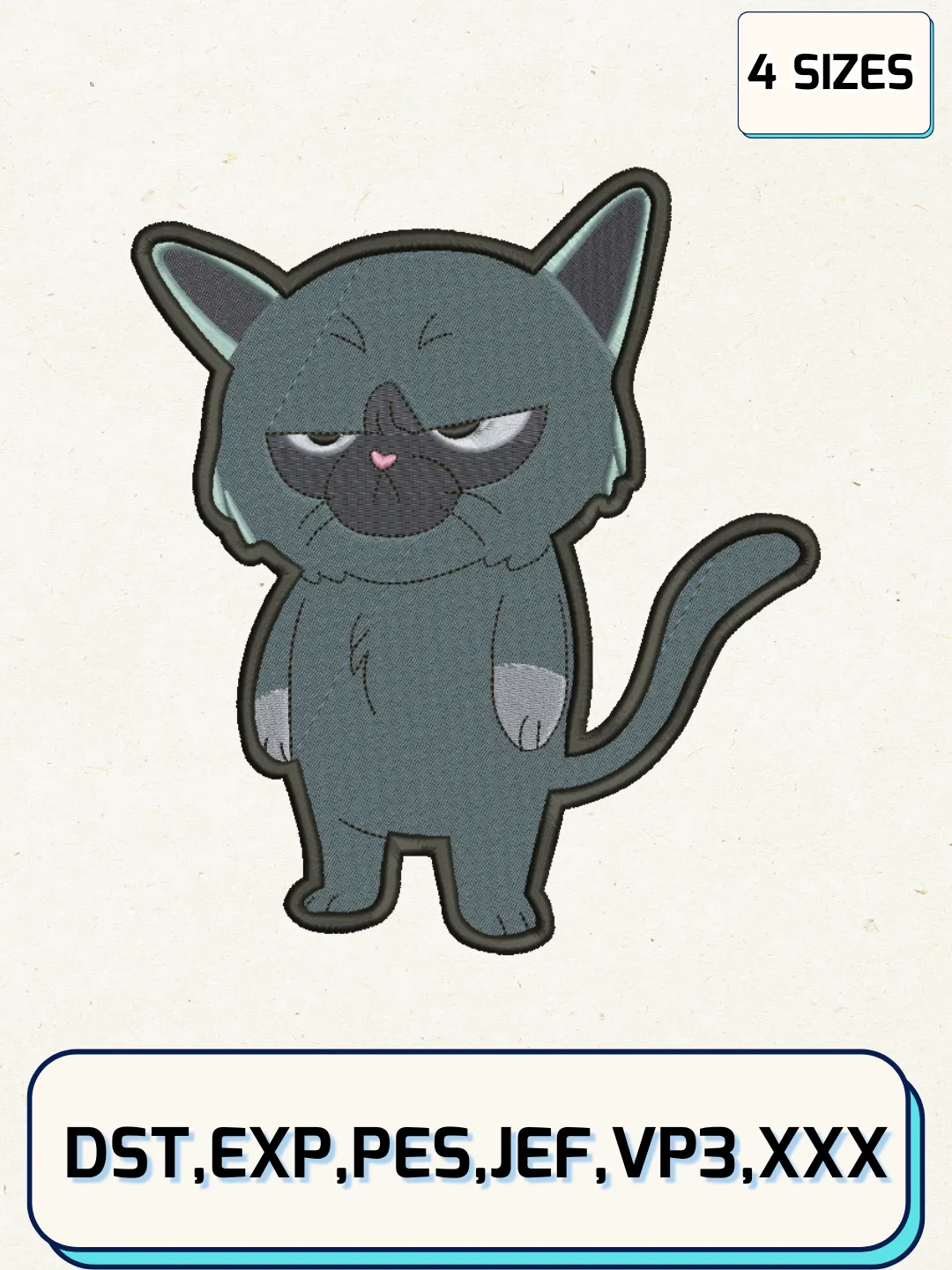 Cat Angry Embroidery Design Files, Animal Logos Embroidery Designs, Machine Embroidery Files, 4 Sizes