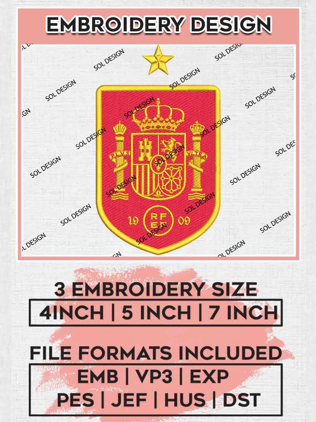 La Roja Football Team Logo Embroidery Designs, The Red One Logo Embroidery files, Spain National Football Team, Machine embroidery designs, Digital Download