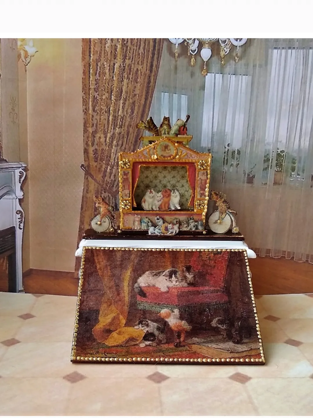 Miniature theater of cats.1:12 scale.