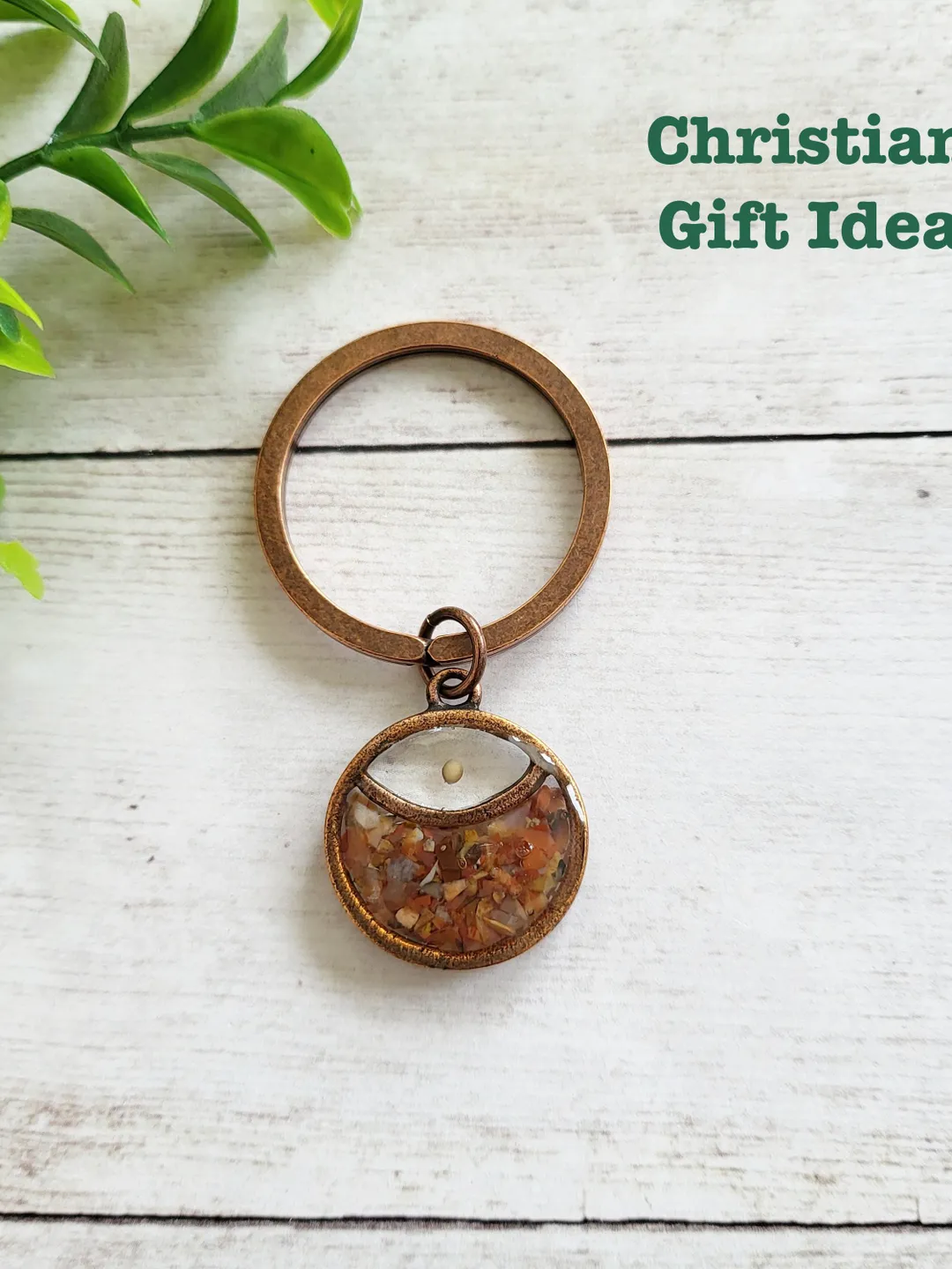 Copper Mustard Seed Keychain with Custom Gemstone Inlay