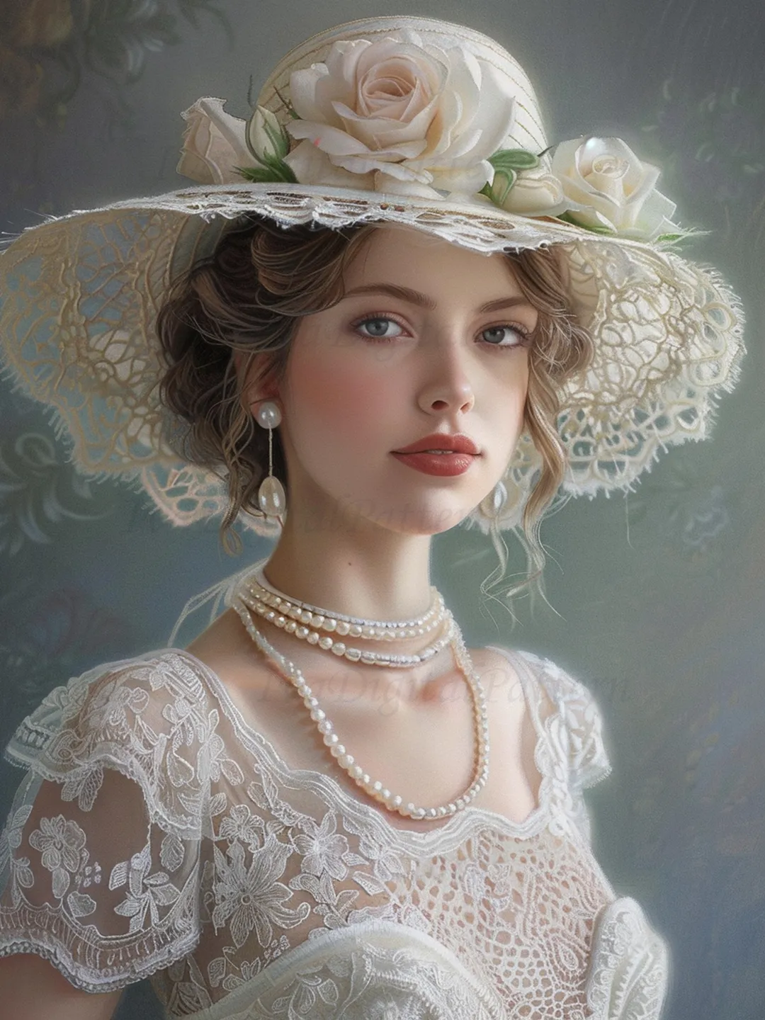 Digital painting. French woman. Romantic girl with a hat. Wall decoration in pastel colors. Parisienne. Digital illustration.Instant download.