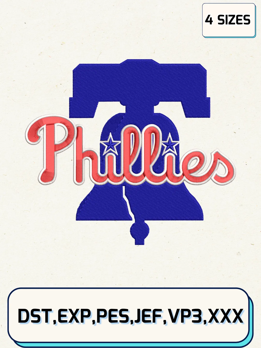 Philadelphia Phillies Logos Embroidery Design Files, MLB Logos Embroidery Designs, Machine Embroidery Files, 4 Sizes