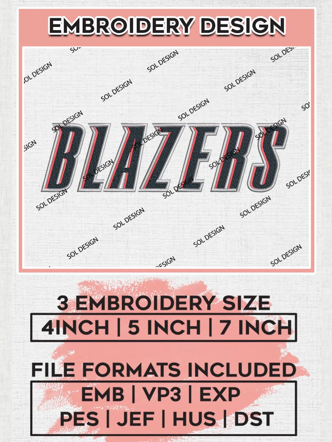 NBA Blazers Text Logo Embroidery Designs, Portland Trail Blazers Embroidery Design Files, NBA Machine Embroidery Designs, NBA Embroidery Designs, Digital Download
