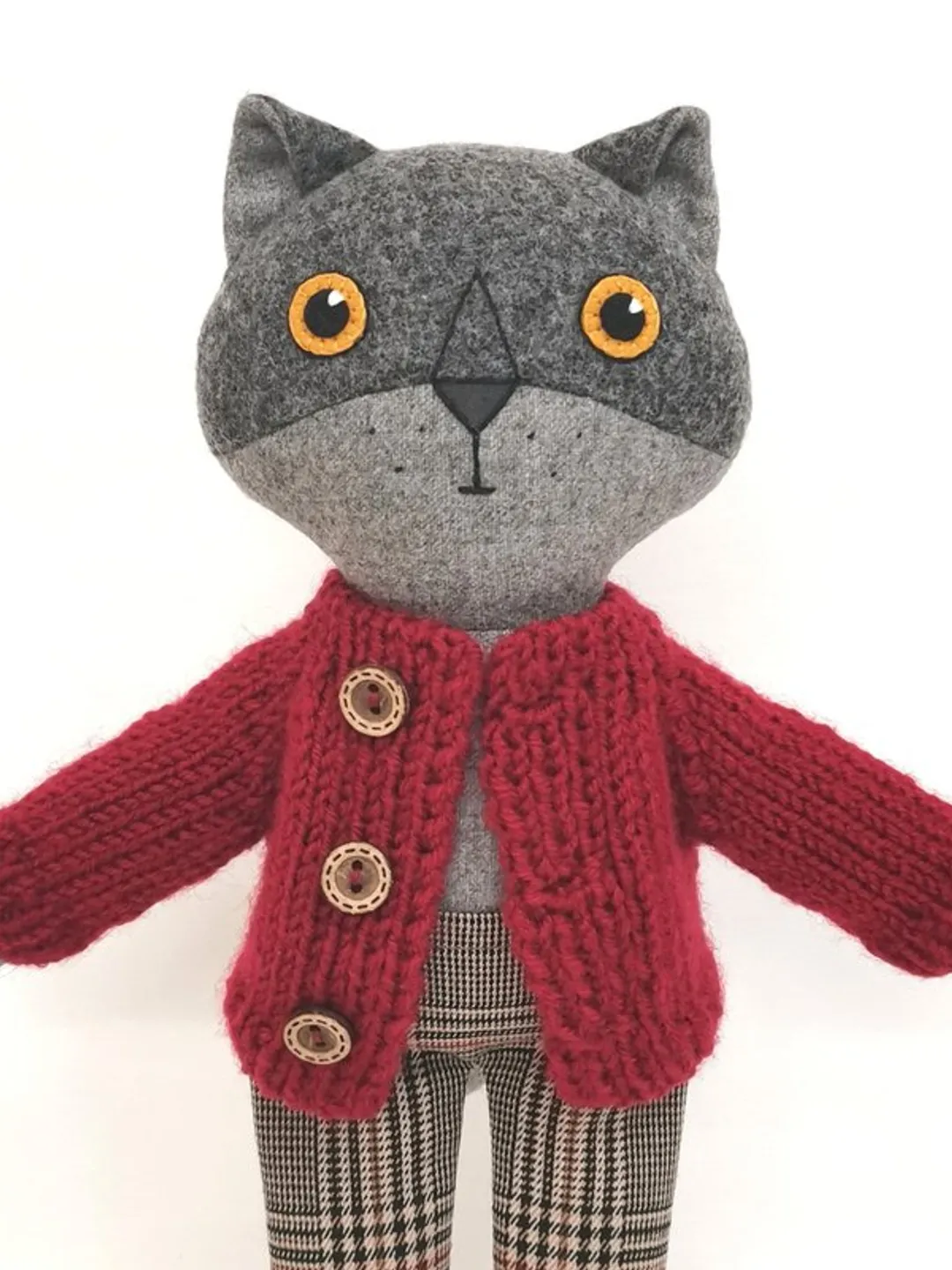 Gray cat boy, kitten wool plush toy, handmade textile stuffed cat