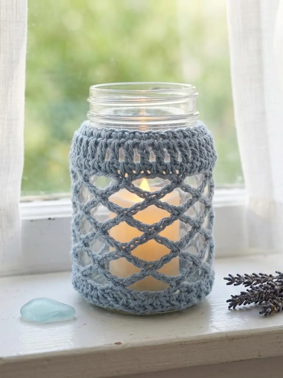 Crochet Candle Cozy Pattern, Coastal Lantern Cover, Boho Jar Sleeve (PDF Download)